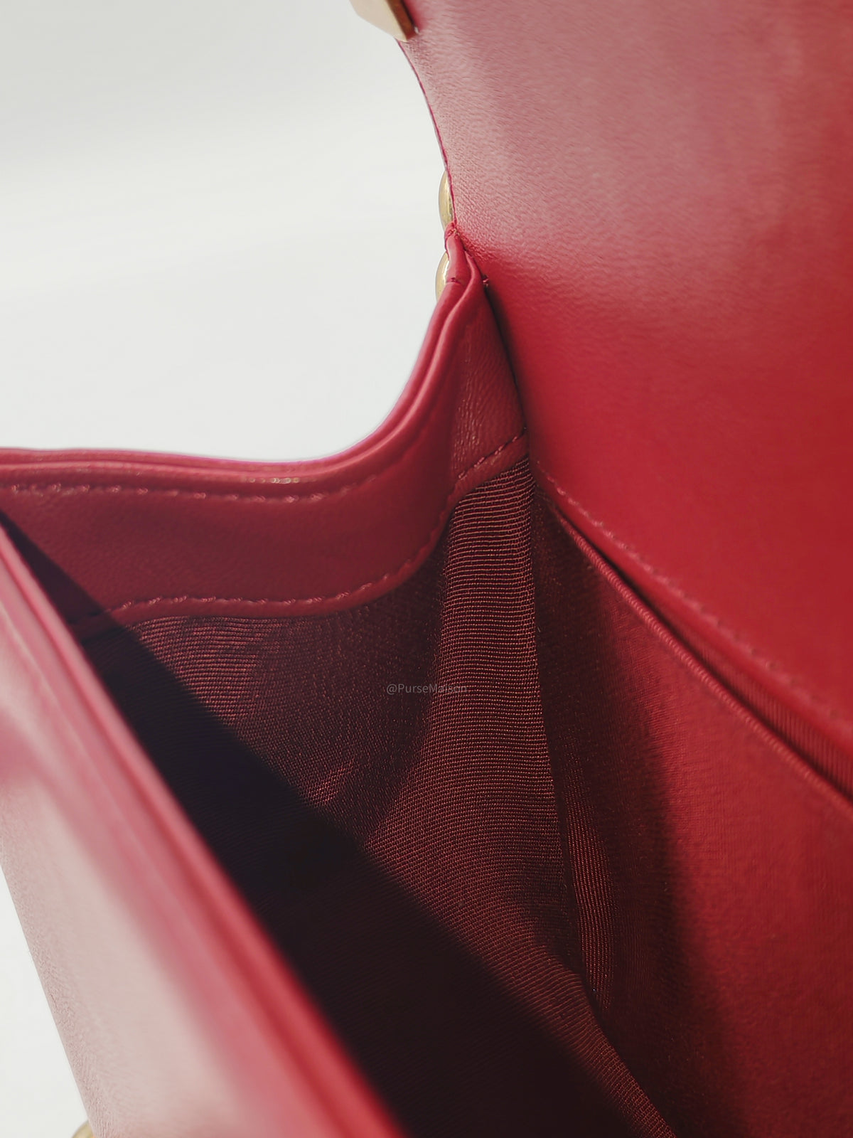 Chanel Le Boy Old Medium in Red Lambskin Leather in Red Aged Gold Hardware (Series 23) | Purse Maison Luxury Bags Shop