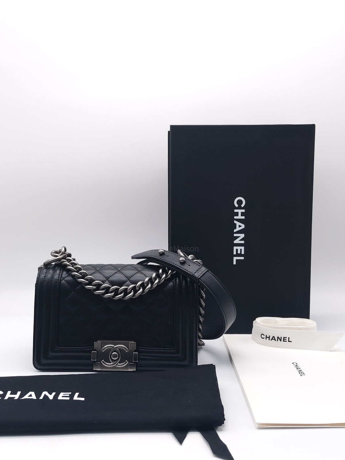 Chanel Le Boy Small in Black Quilted Caviar Leather and Ruthenium Hardware Microchip (TK***XA) | Purse Maison Luxury Bags Shop