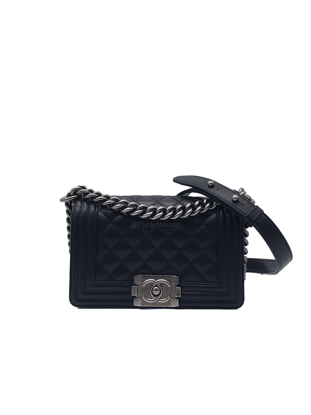 Chanel Le Boy Small in Black Quilted Caviar Leather and Ruthenium Hardware Microchip (TK***XA) | Purse Maison Luxury Bags Shop