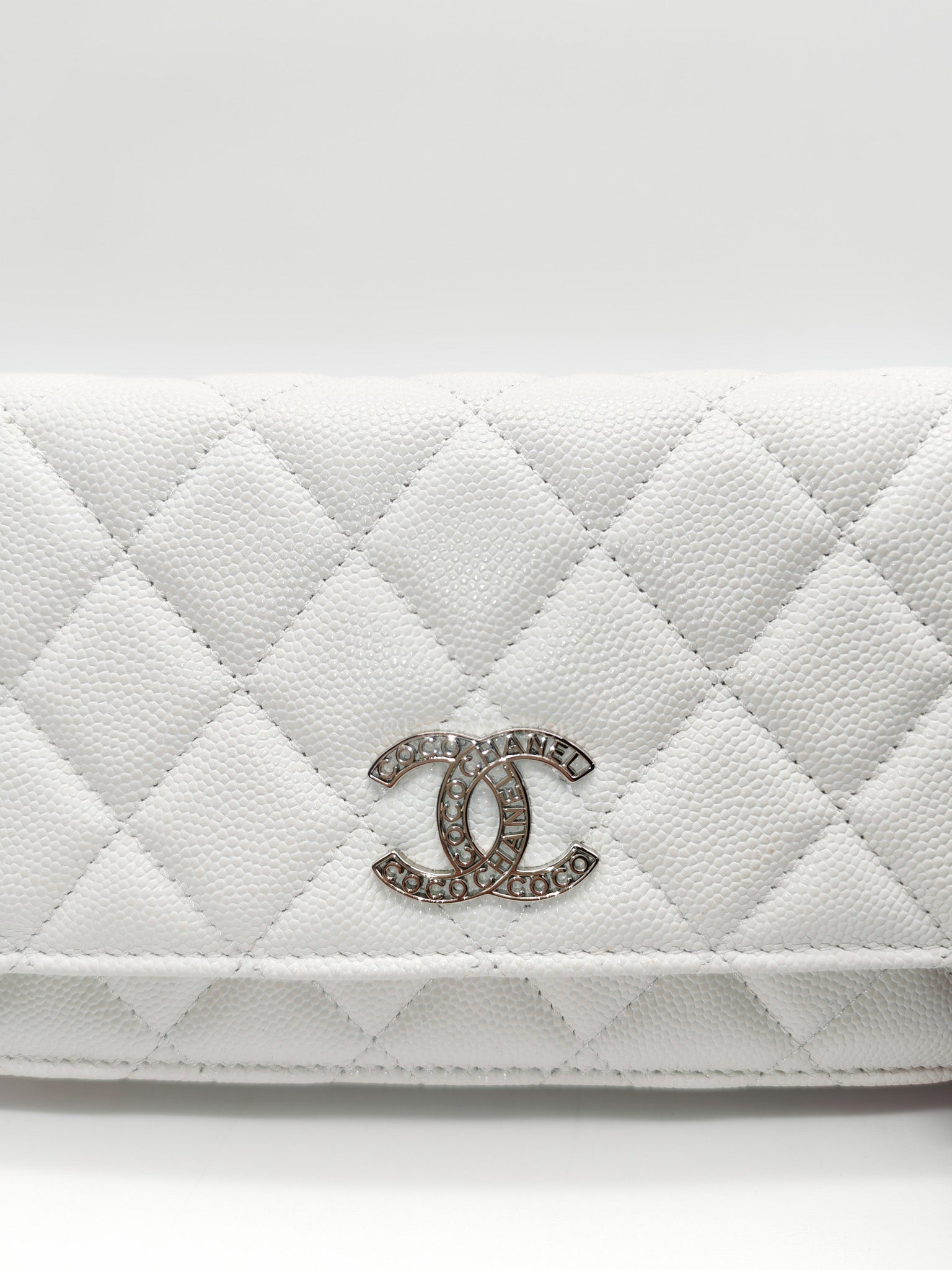 Chanel Long Wallet on Chain in White Caviar Leather Silver Hardware (Microchip) | Purse Maison Luxury Bags Shop