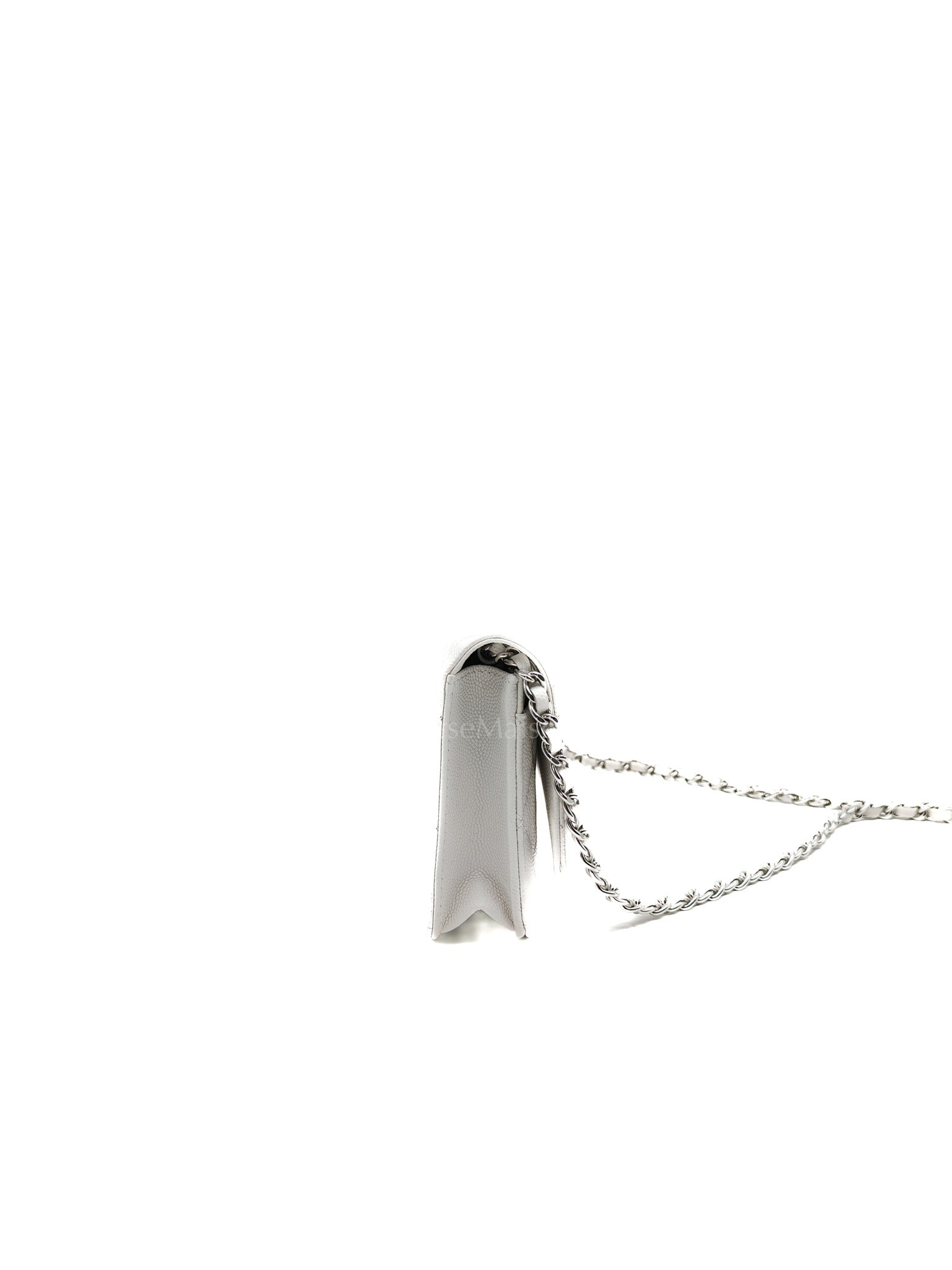 Chanel Long Wallet on Chain in White Caviar Leather Silver Hardware (Microchip) | Purse Maison Luxury Bags Shop