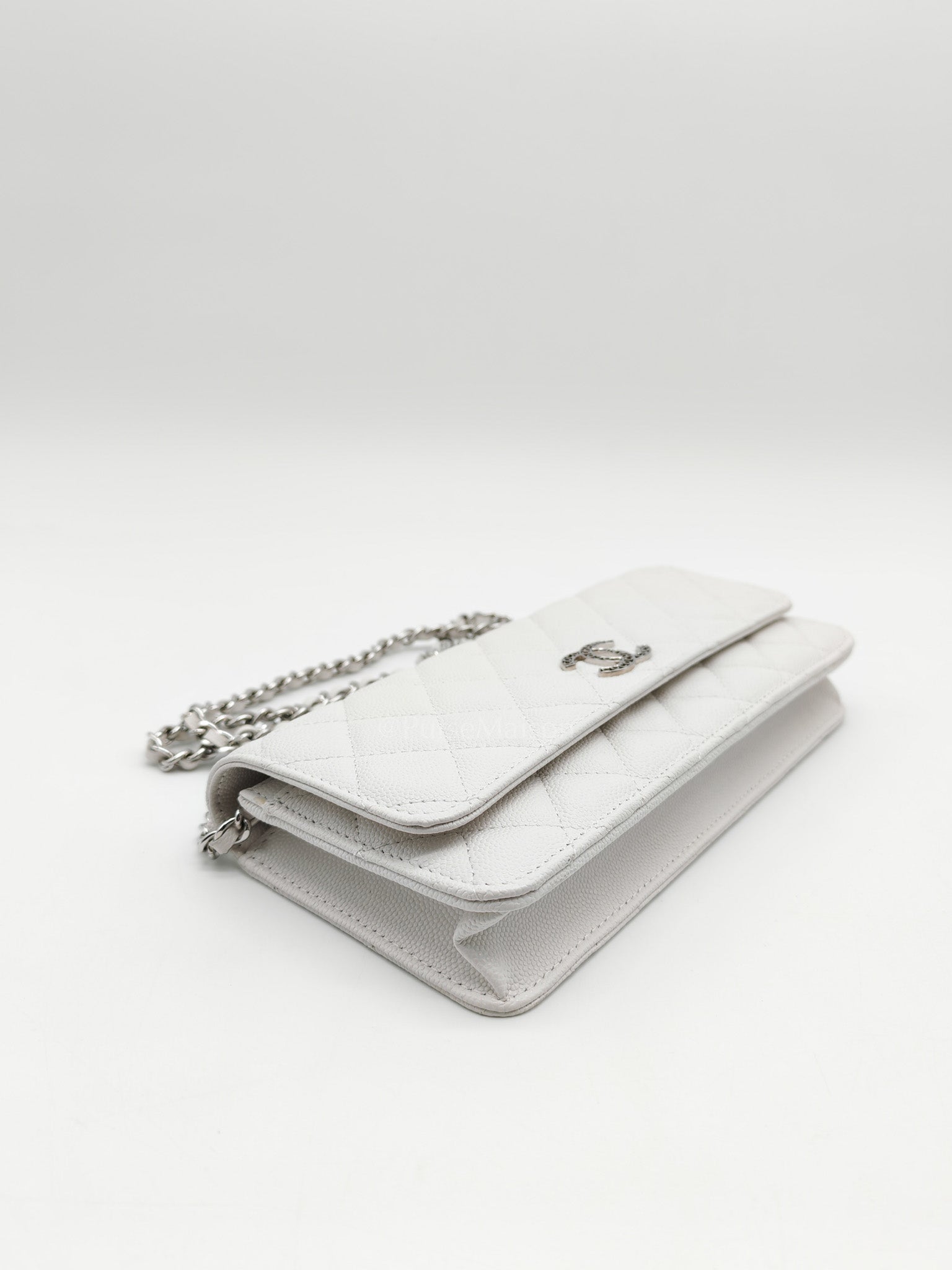 Chanel Long Wallet on Chain in White Caviar Leather Silver Hardware (Microchip) | Purse Maison Luxury Bags Shop