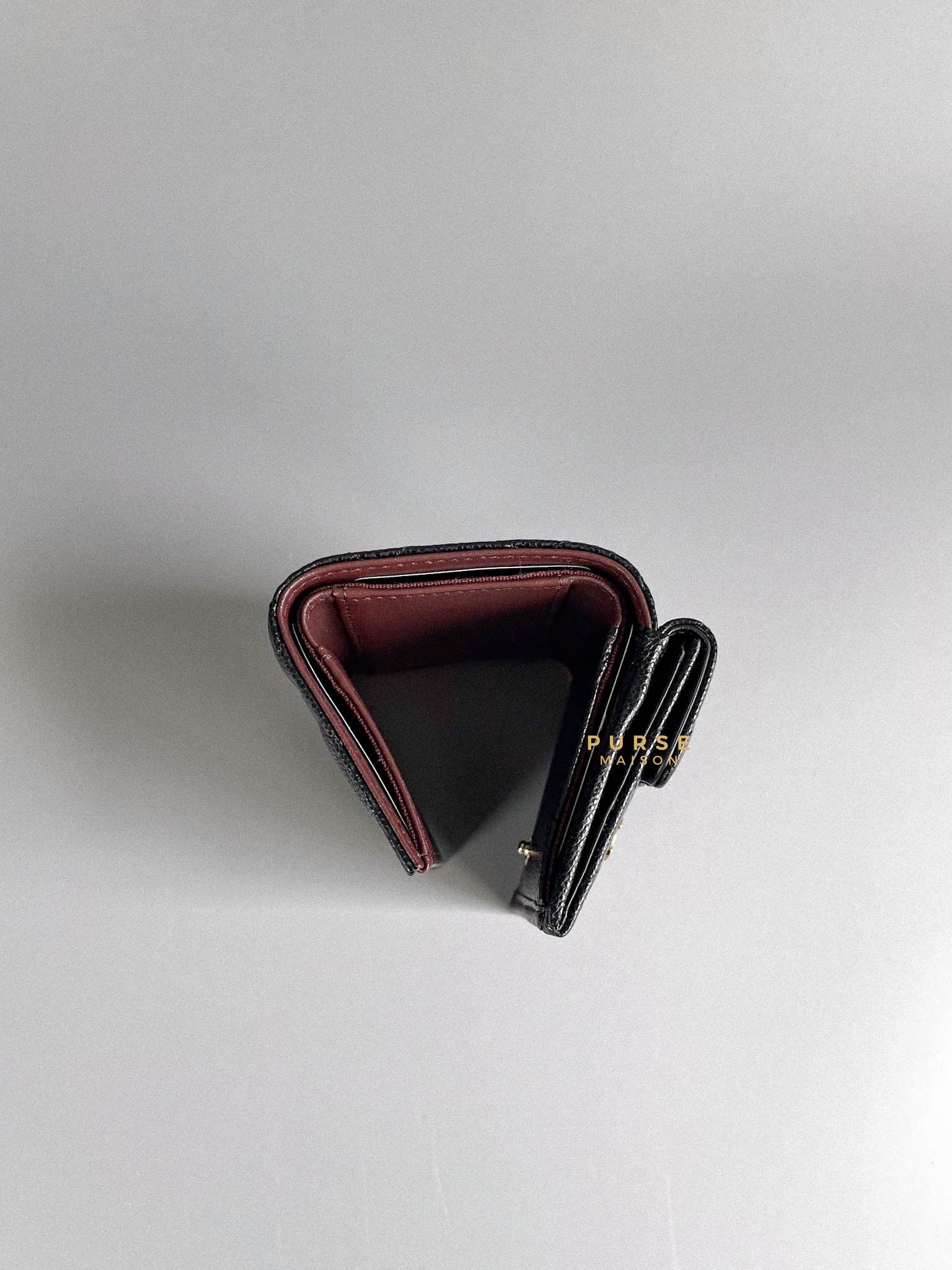 Caviar leather compact online zip wallet