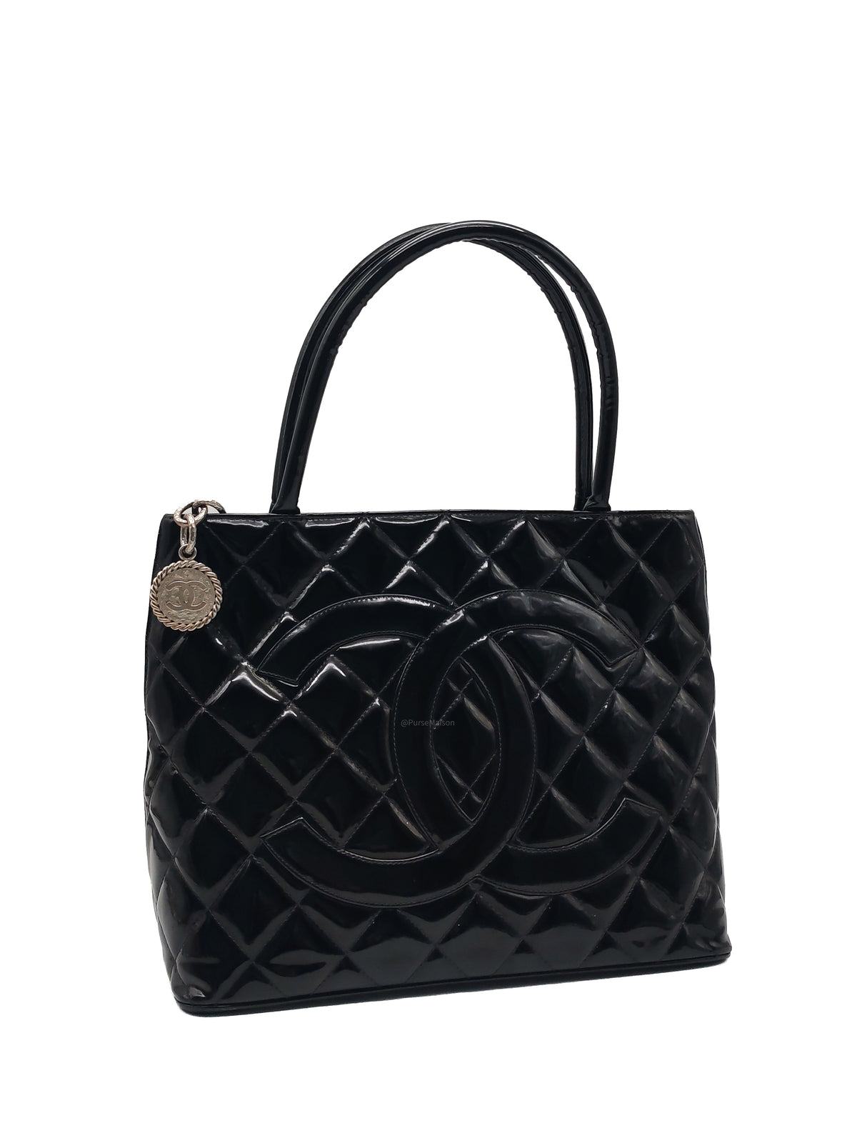 Chanel Medallion Tote Bag in Black Quilted Patent Leather Series 6 | Purse Maison Luxury Bags Shop