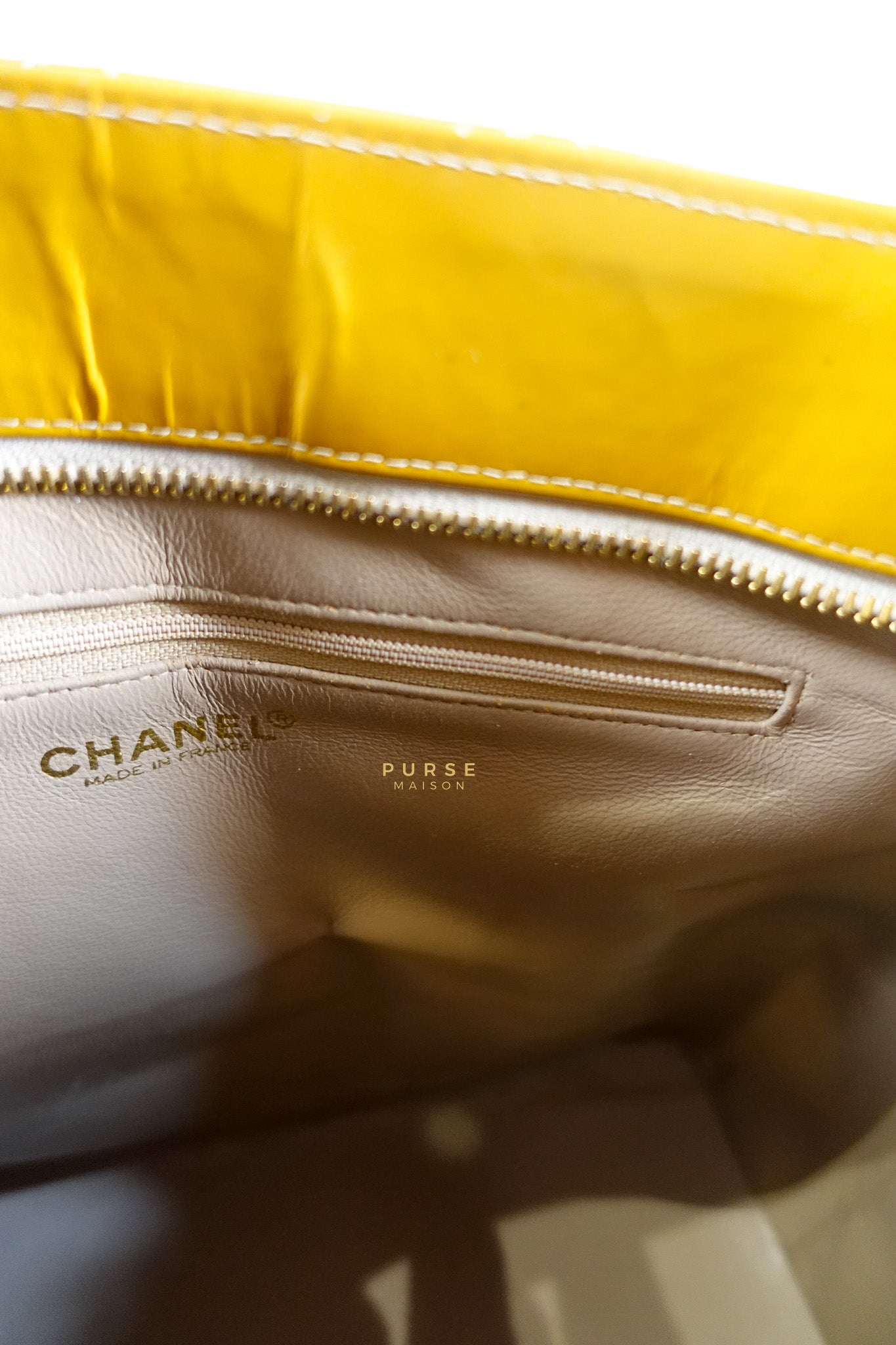 Medallion Yellow Mustard Vintage Patent Leather Handbag and Gold Hardware Series 7 | Purse Maison Luxury Bags Shop