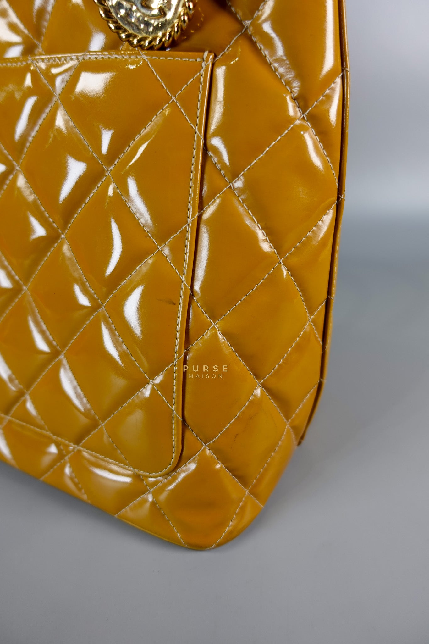 Medallion Yellow Mustard Vintage Patent Leather Handbag and Gold Hardware Series 7 | Purse Maison Luxury Bags Shop