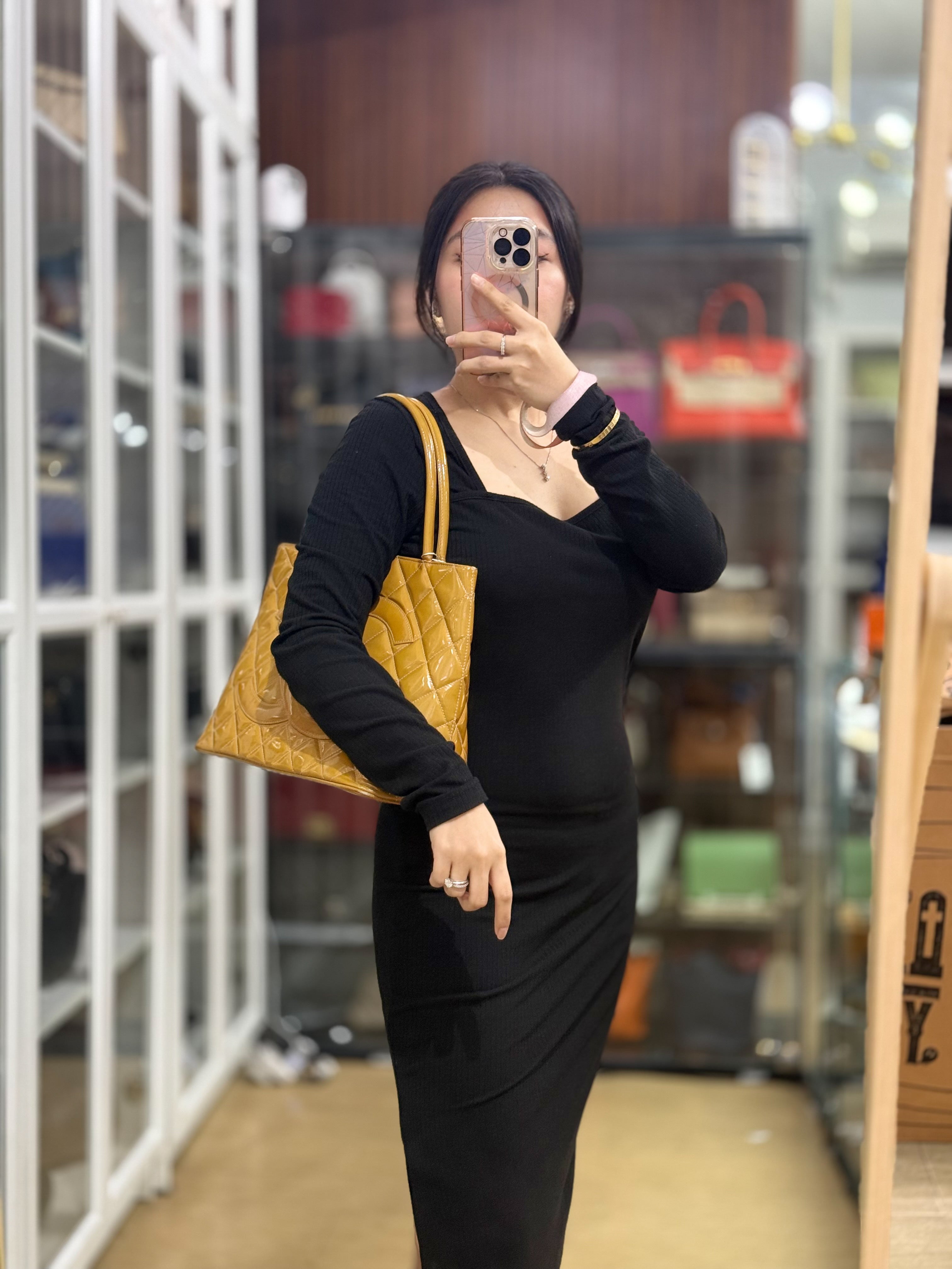 Medallion Yellow Mustard Vintage Patent Leather Handbag and Gold Hardware Series 7 | Purse Maison Luxury Bags Shop