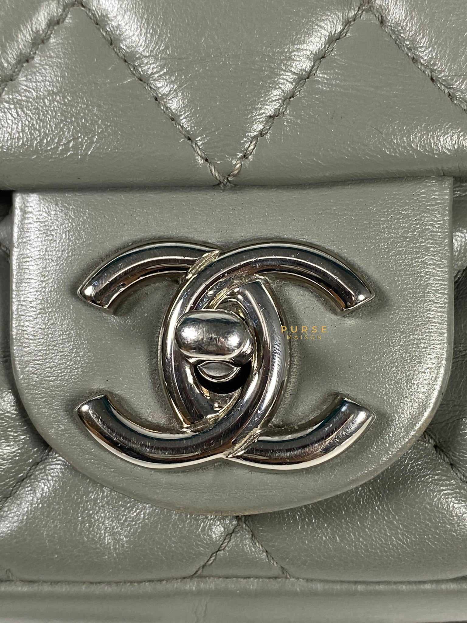 Chanel Medium Coco Rain Flap Lambskin Silver Hardware Series 13 (Gray)