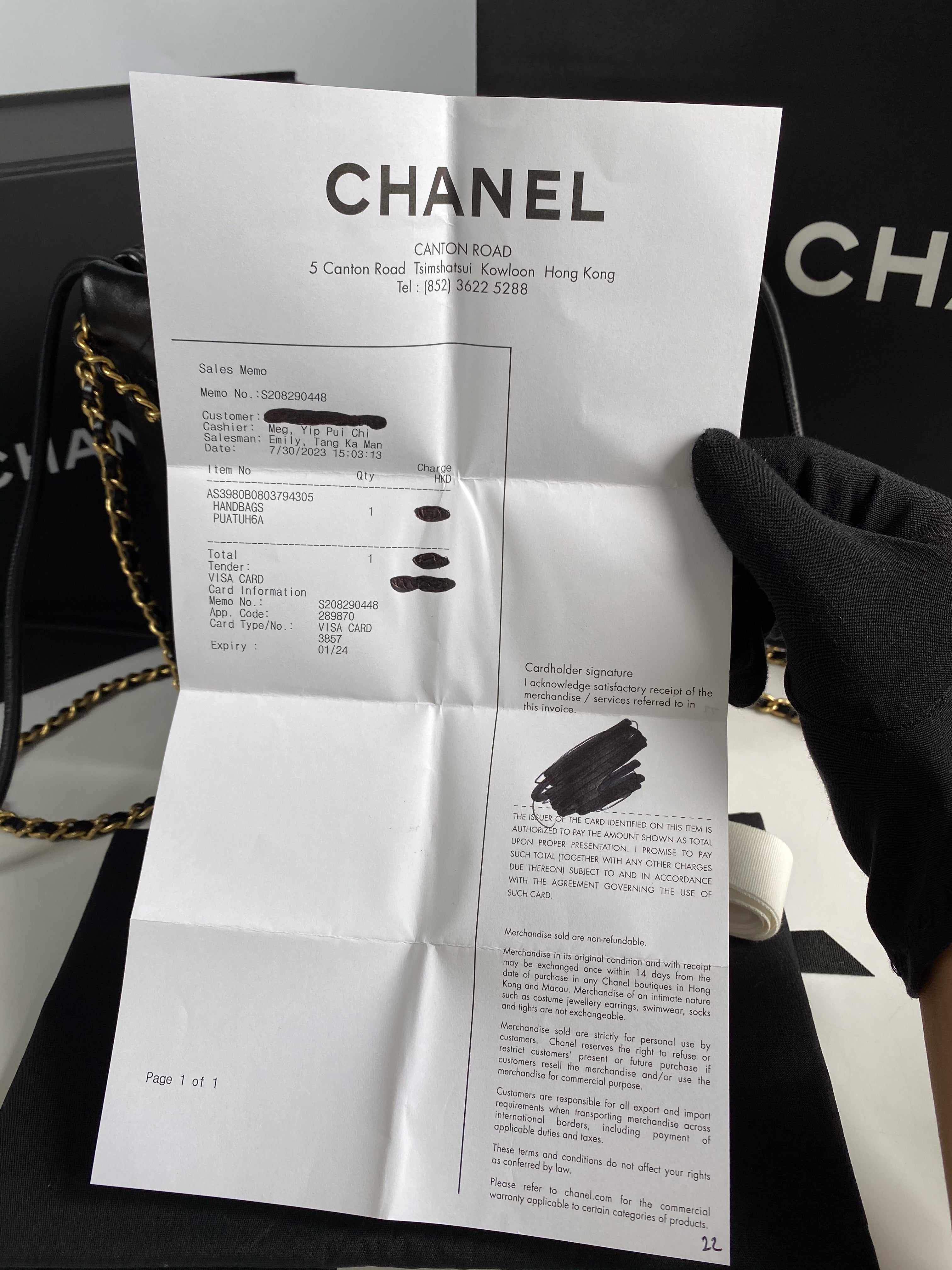 Chanel Mini 22 Black Calfskin Leather and Gold Hardware (Microchip)