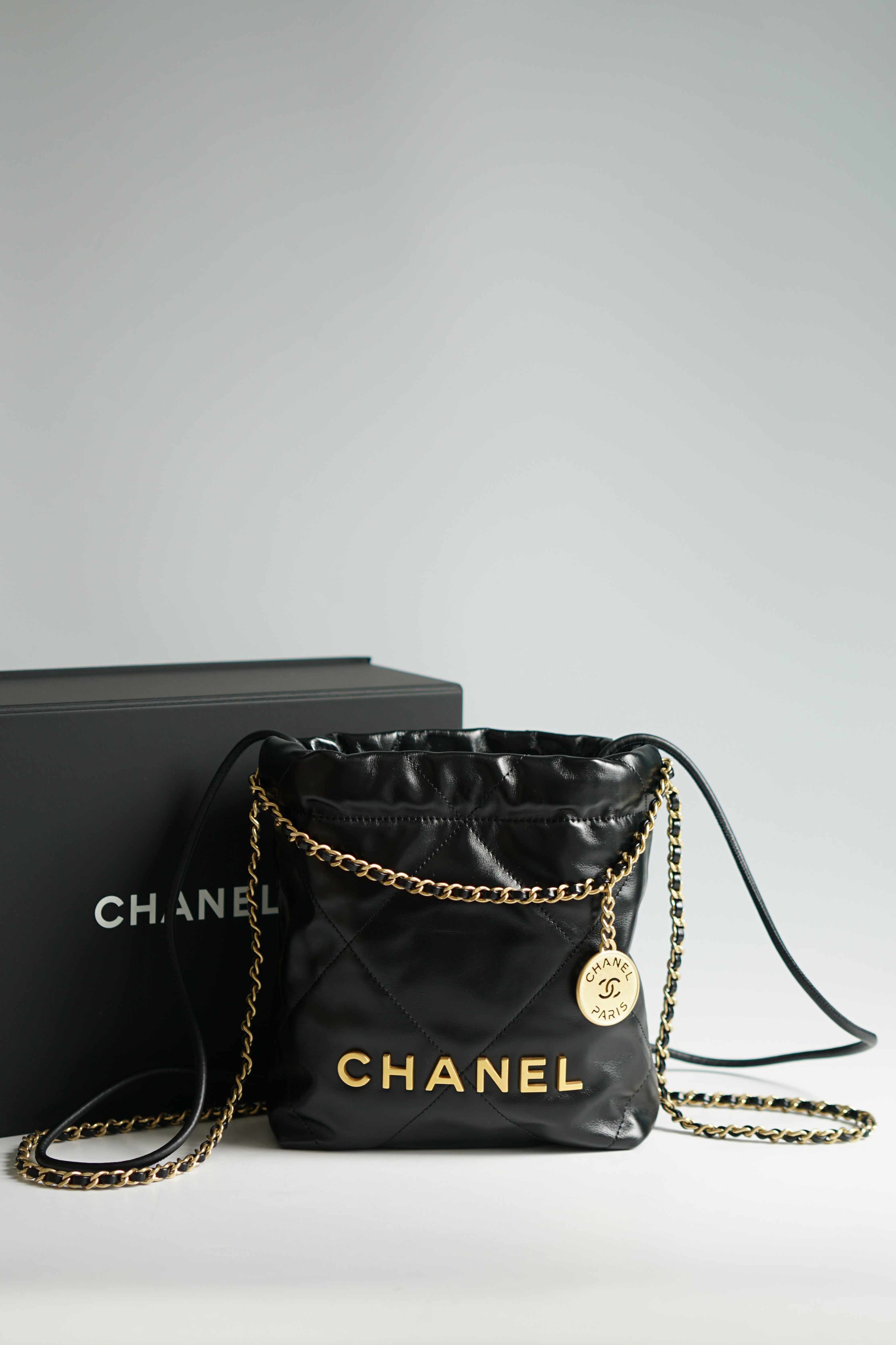 Chanel Mini 22 Bag Black Calfskin Silver Hardware