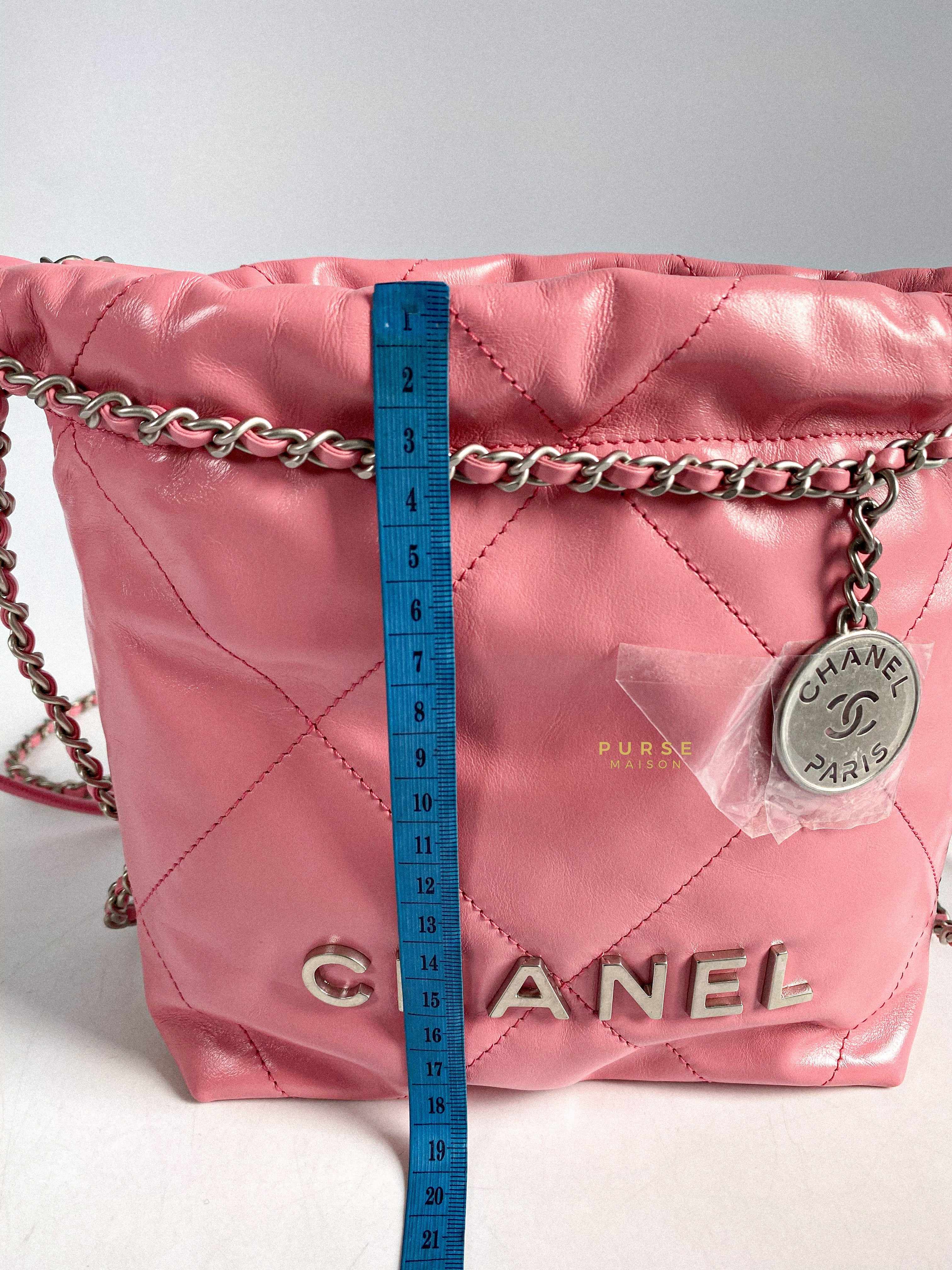 Chanel Mini 22 Pink Shiny Calfskin in Silver Hardware (Microchip)