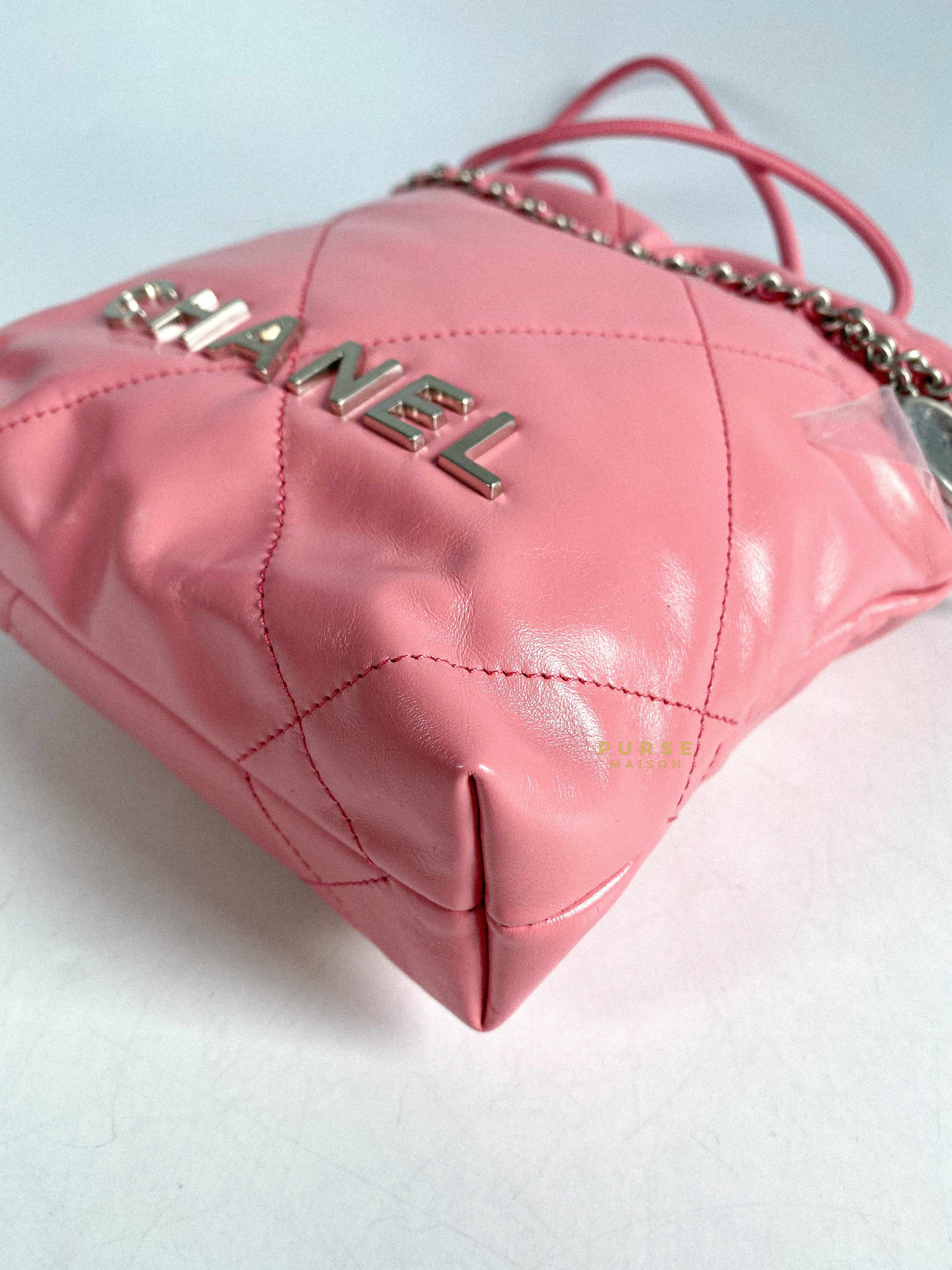 Chanel Mini 22 Pink Shiny Calfskin in Silver Hardware (Microchip)
