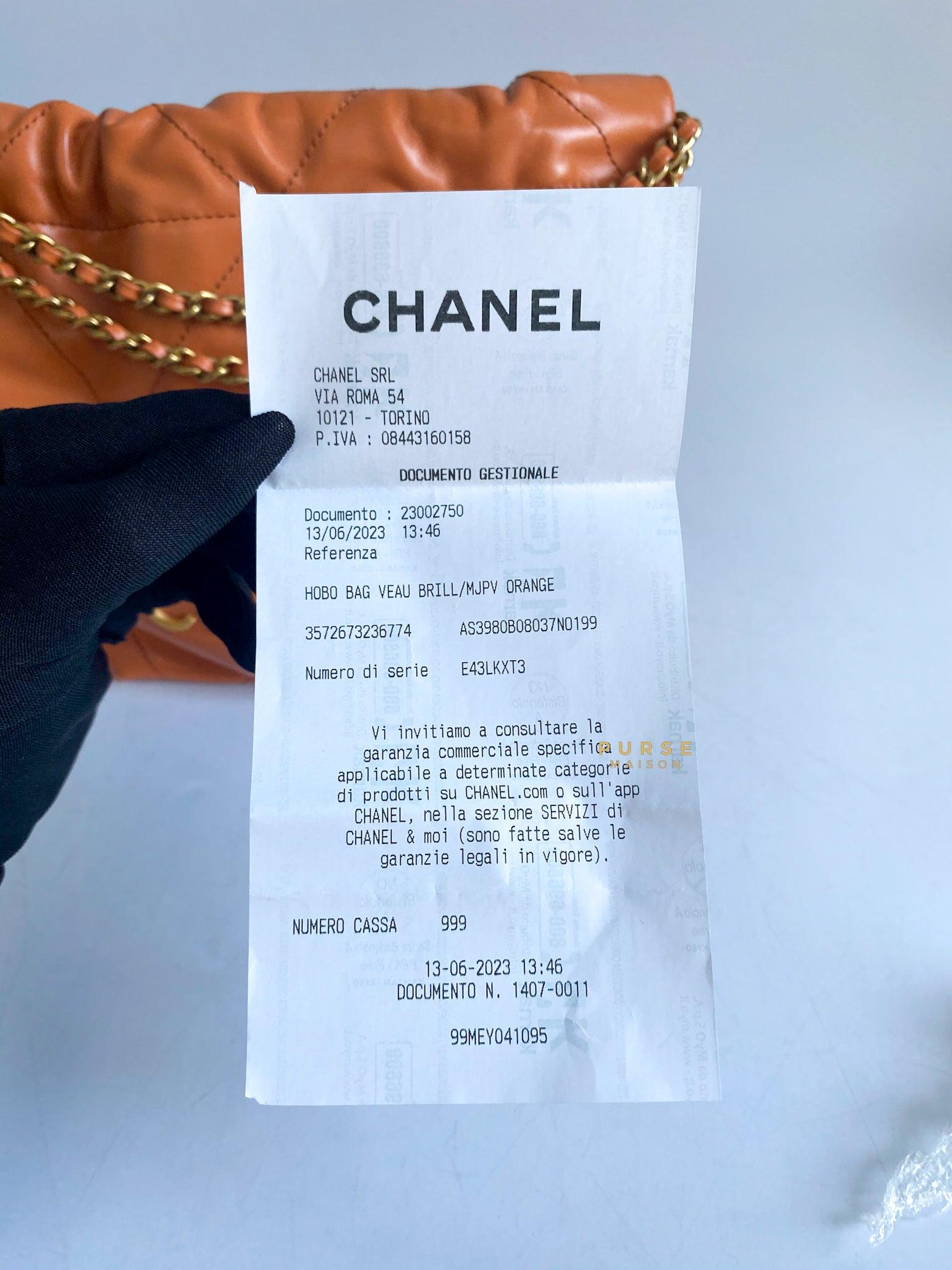 Chanel Mini 22 Shiny Calfskin 23A Gold/Tan (Microchip)