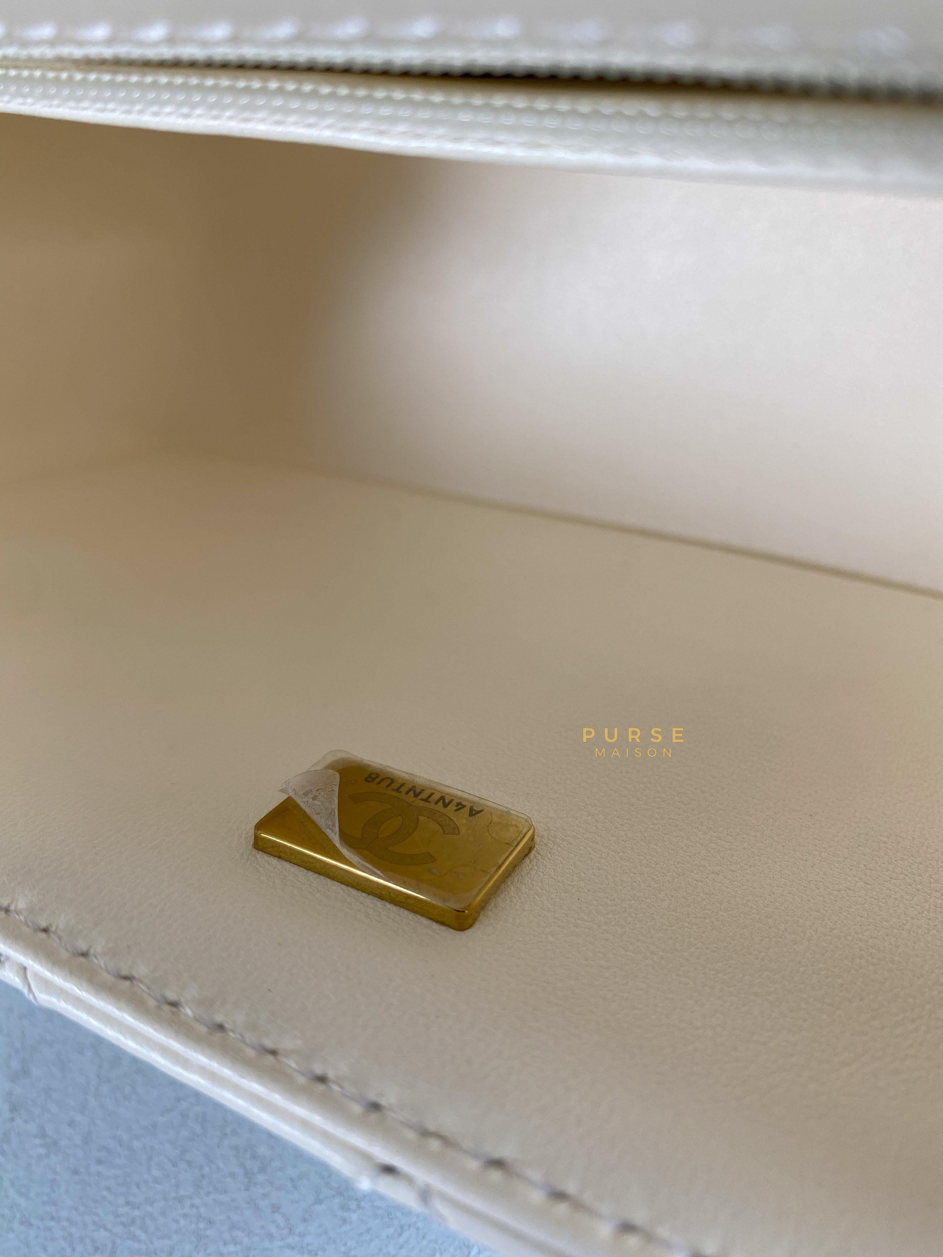 Chanel Mini 2.55 Reissue White Distressed Calfskin & Aged Gold Hardware (Microchip) | Purse Maison Luxury Bags Shop