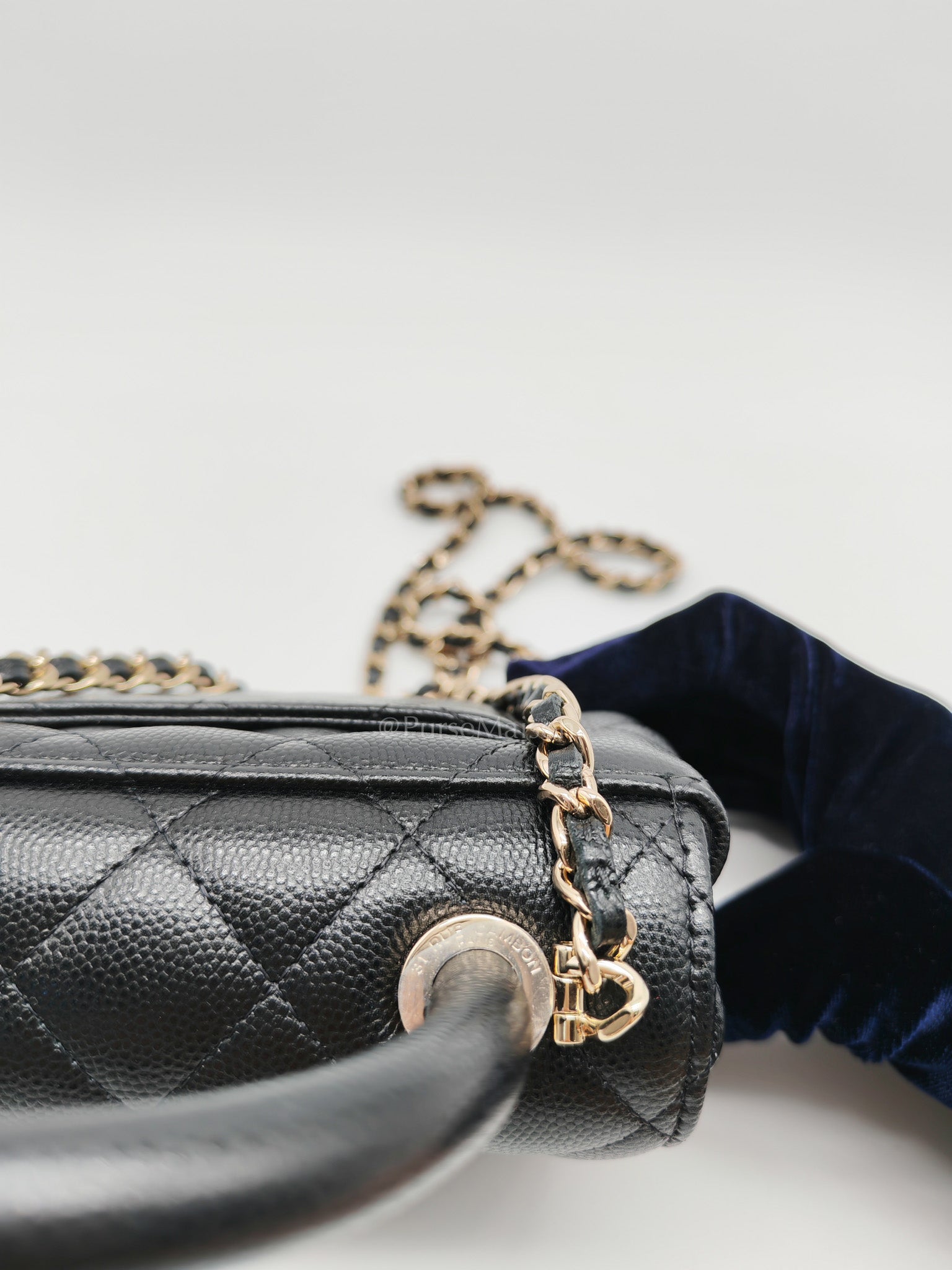 Chanel Mini Coco Handle in Black Quilted Caviar Leather and Light Gold Hardware Microchip | Purse Maison Luxury Bags Shop
