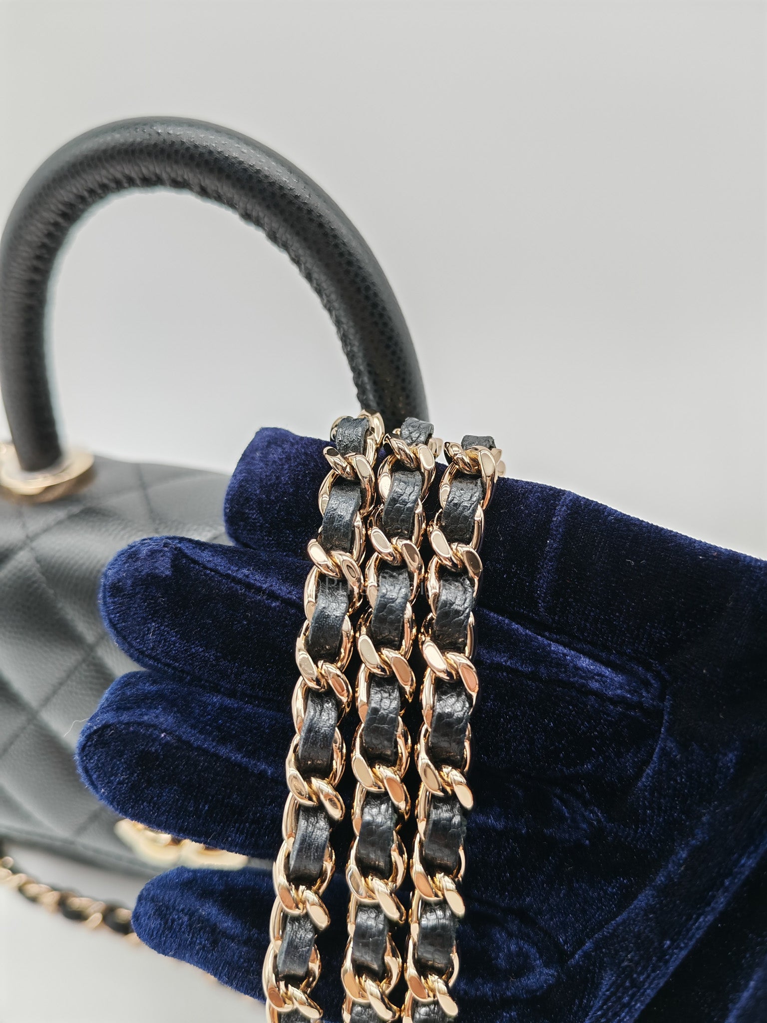 Chanel Mini Coco Handle in Black Quilted Caviar Leather and Light Gold Hardware Microchip | Purse Maison Luxury Bags Shop