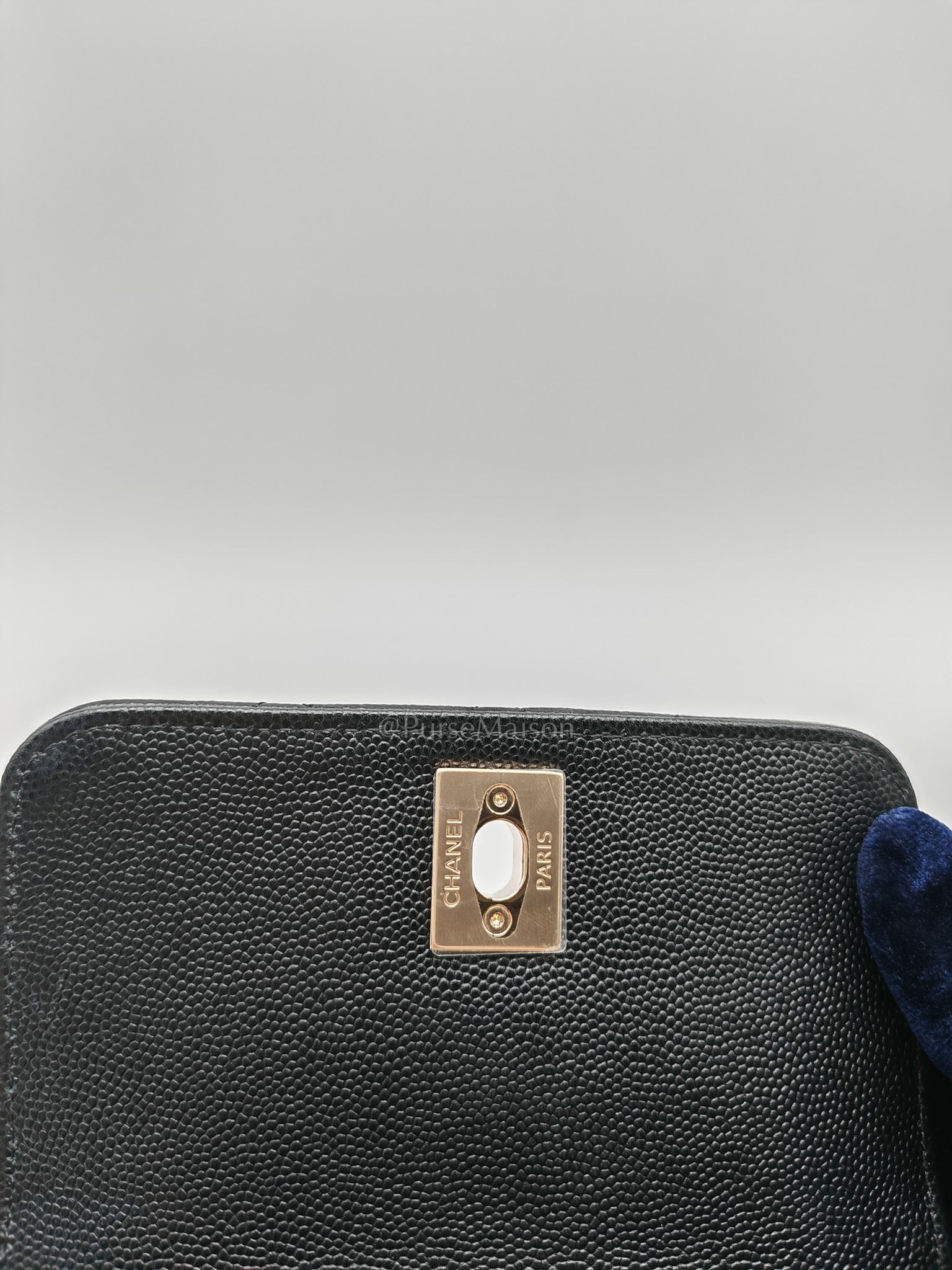 Chanel Mini Coco Handle in Black Quilted Caviar Leather and Light Gold Hardware Microchip | Purse Maison Luxury Bags Shop