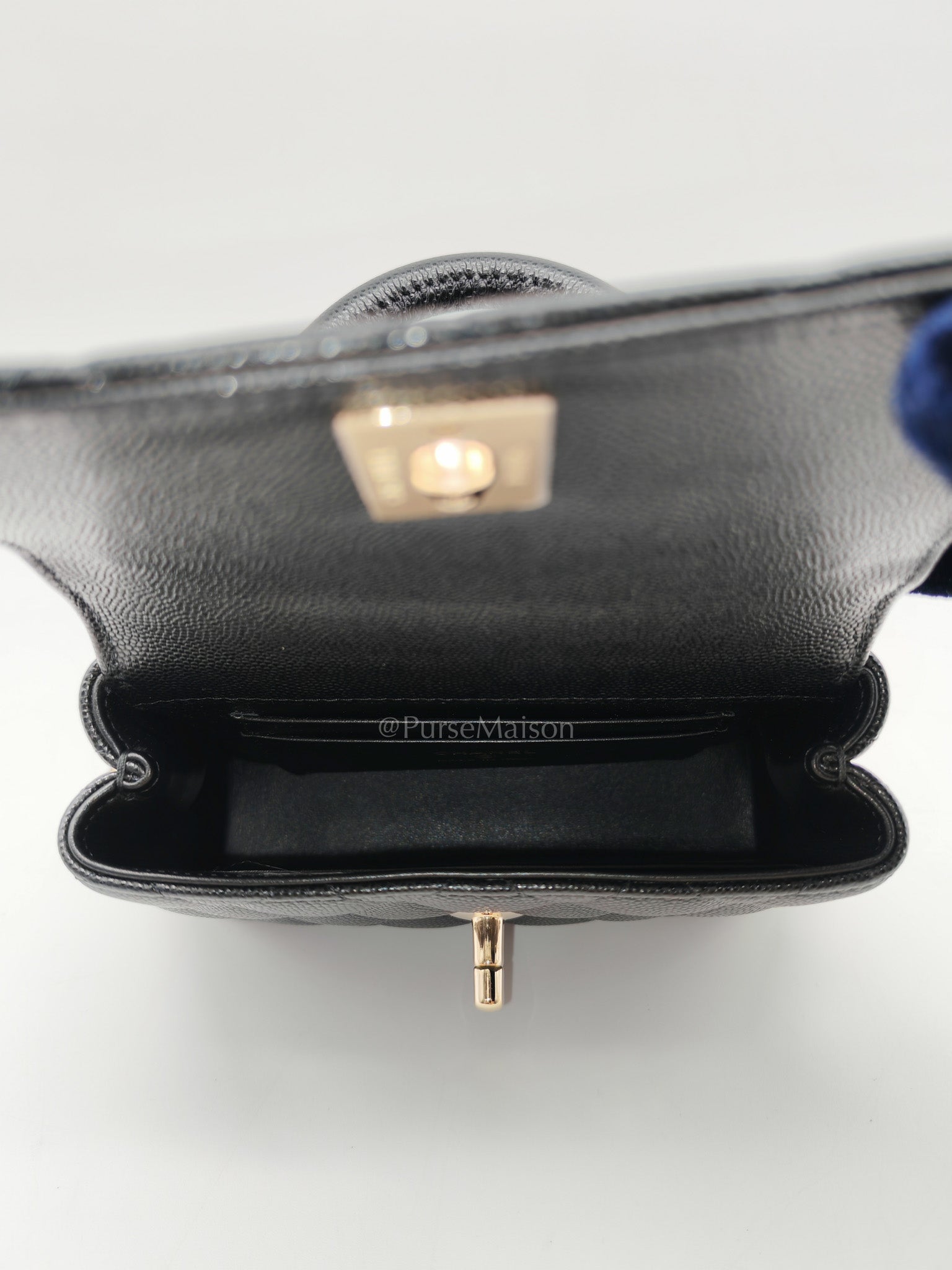 Chanel Mini Coco Handle in Black Quilted Caviar Leather and Light Gold Hardware Microchip | Purse Maison Luxury Bags Shop