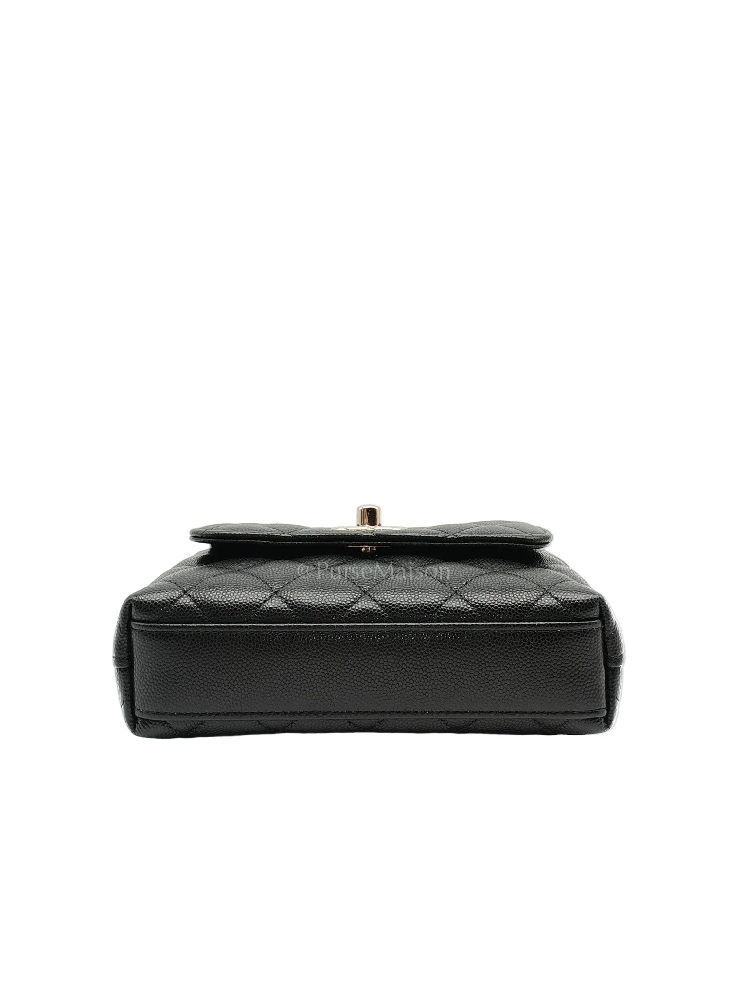 Chanel Mini Coco Handle in Black Quilted Caviar Leather and Light Gold Hardware Microchip | Purse Maison Luxury Bags Shop