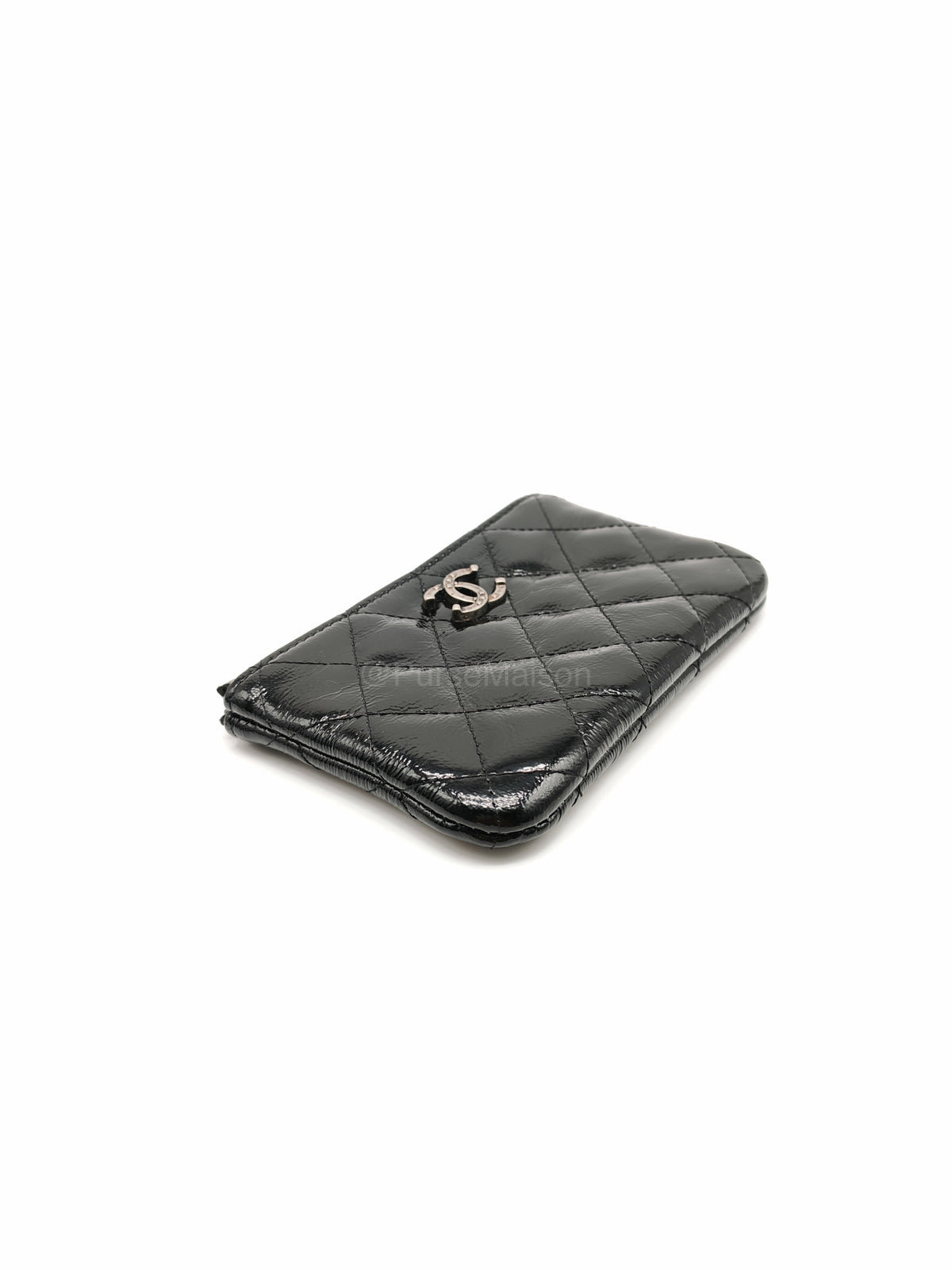 Chanel Mini O-case Coin Purse in Black Quilted Patent Leather Ruthenium Hardware Series 19 | Purse Maison Luxury Bags Shop
