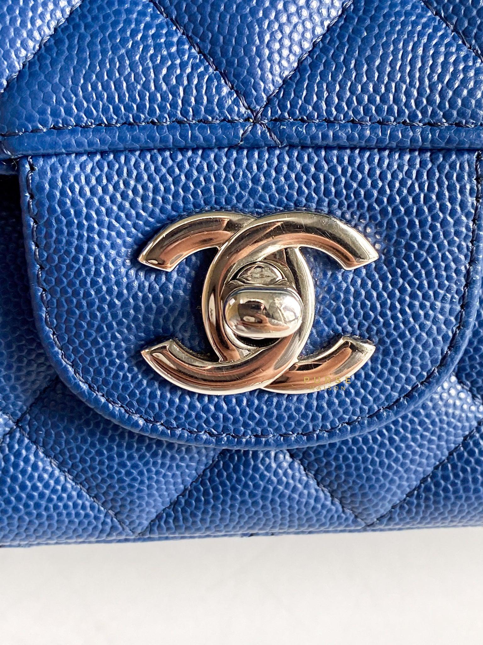 Chanel Mini Rectangle 18C Blue Caviar Leather and Silver Hardware (Series 25)