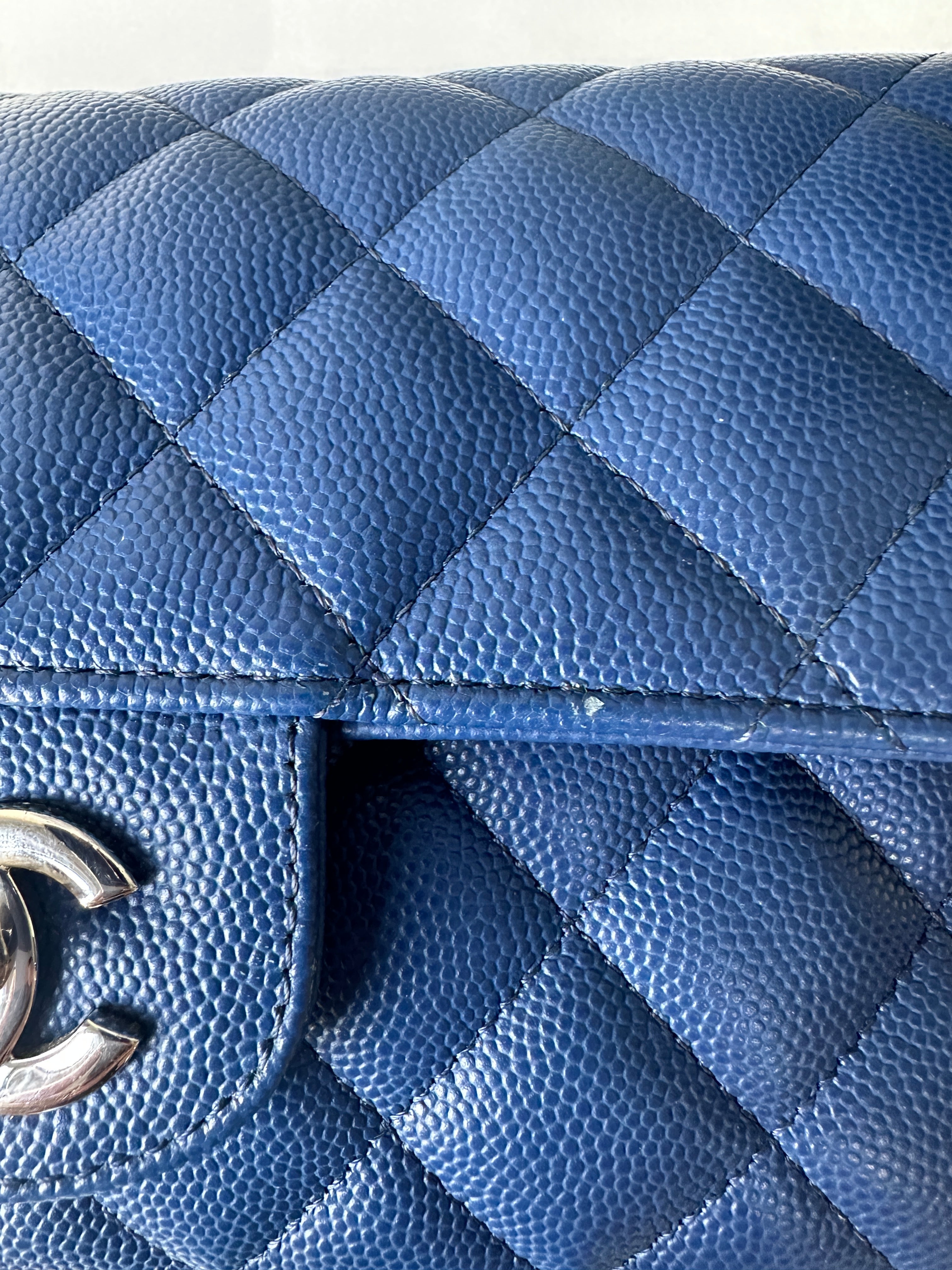 Chanel Mini Rectangle 18C Blue Caviar Leather and Silver Hardware (Series 25)