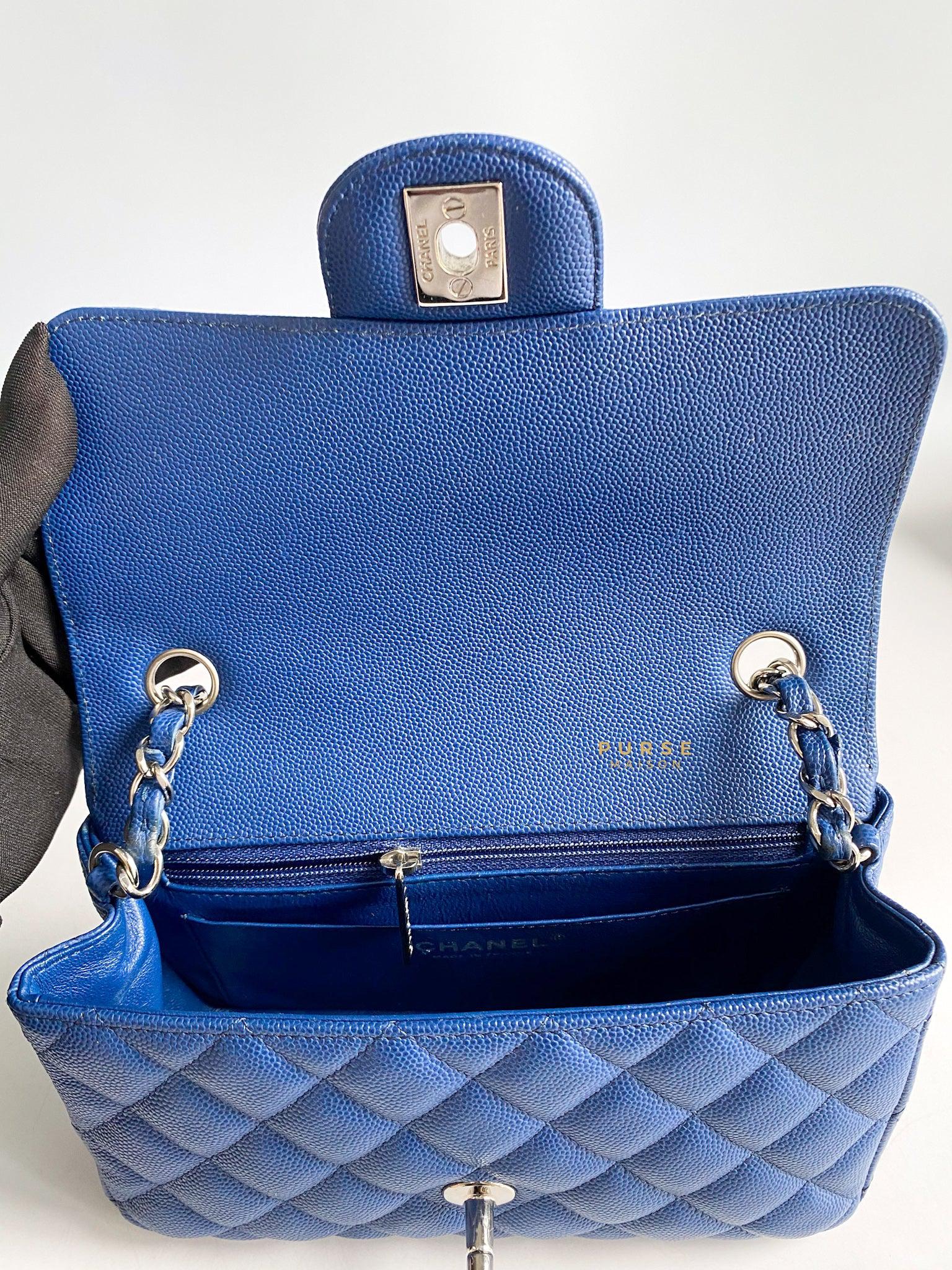 Chanel Mini Rectangle 18C Blue Caviar Leather and Silver Hardware (Series 25)