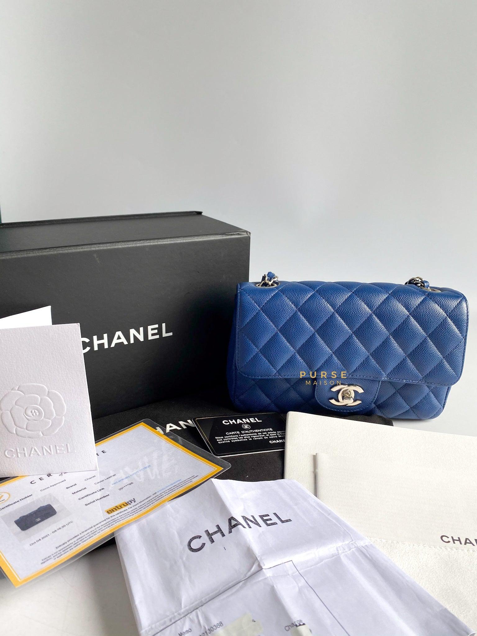 Chanel Mini Rectangle 18C Blue Caviar Leather and Silver Hardware (Series 25)