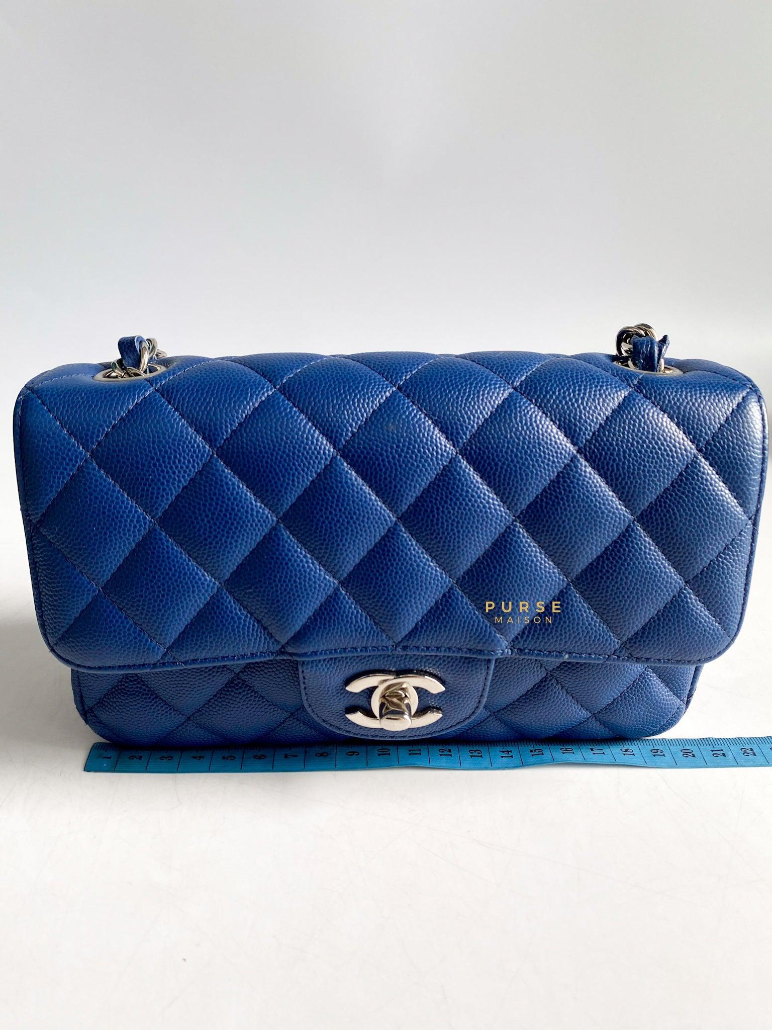 Chanel Mini Rectangle 18C Blue Caviar Leather and Silver Hardware (Series 25)