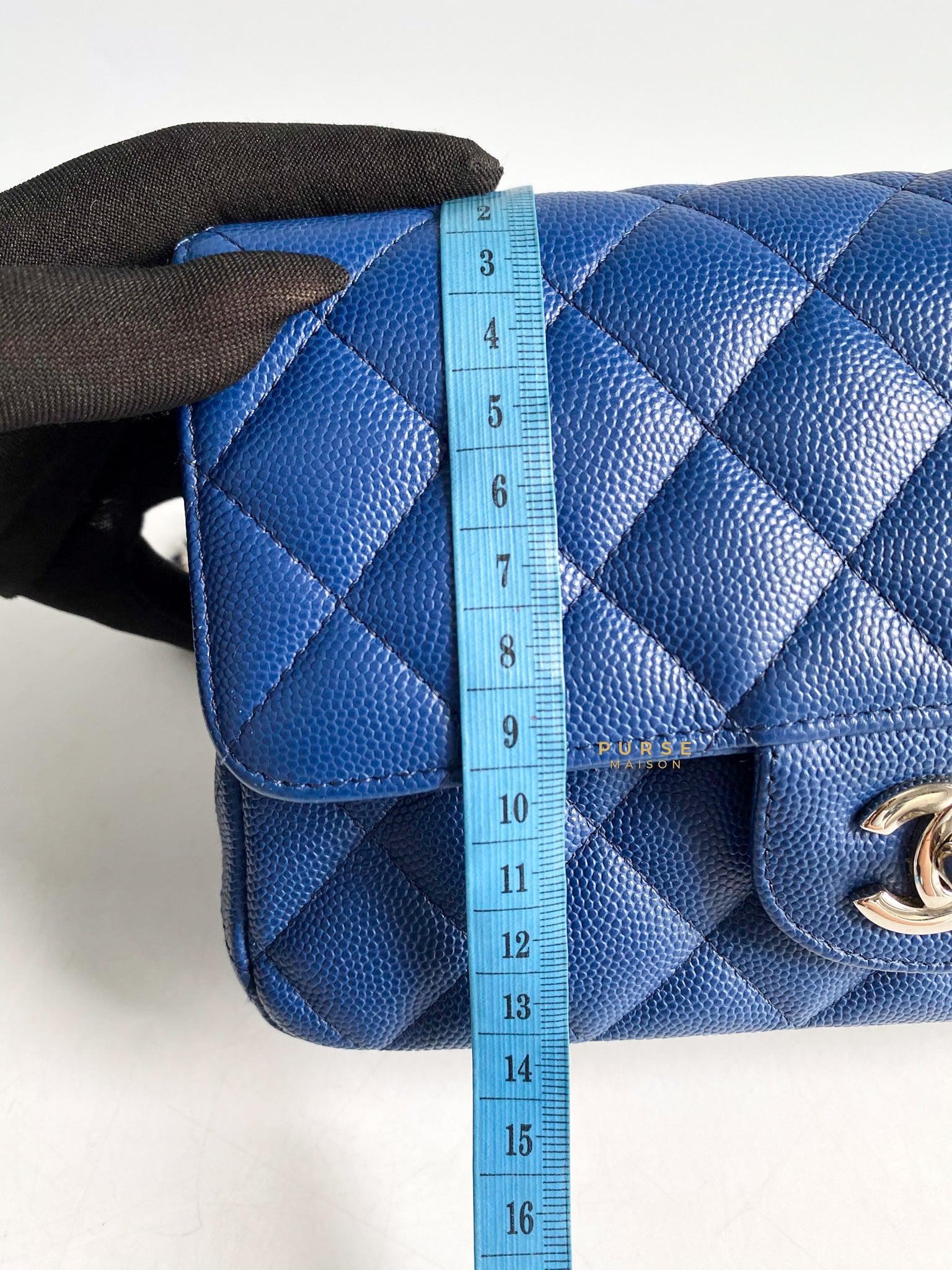 Chanel Mini Rectangle 18C Blue Caviar Leather and Silver Hardware (Series 25)