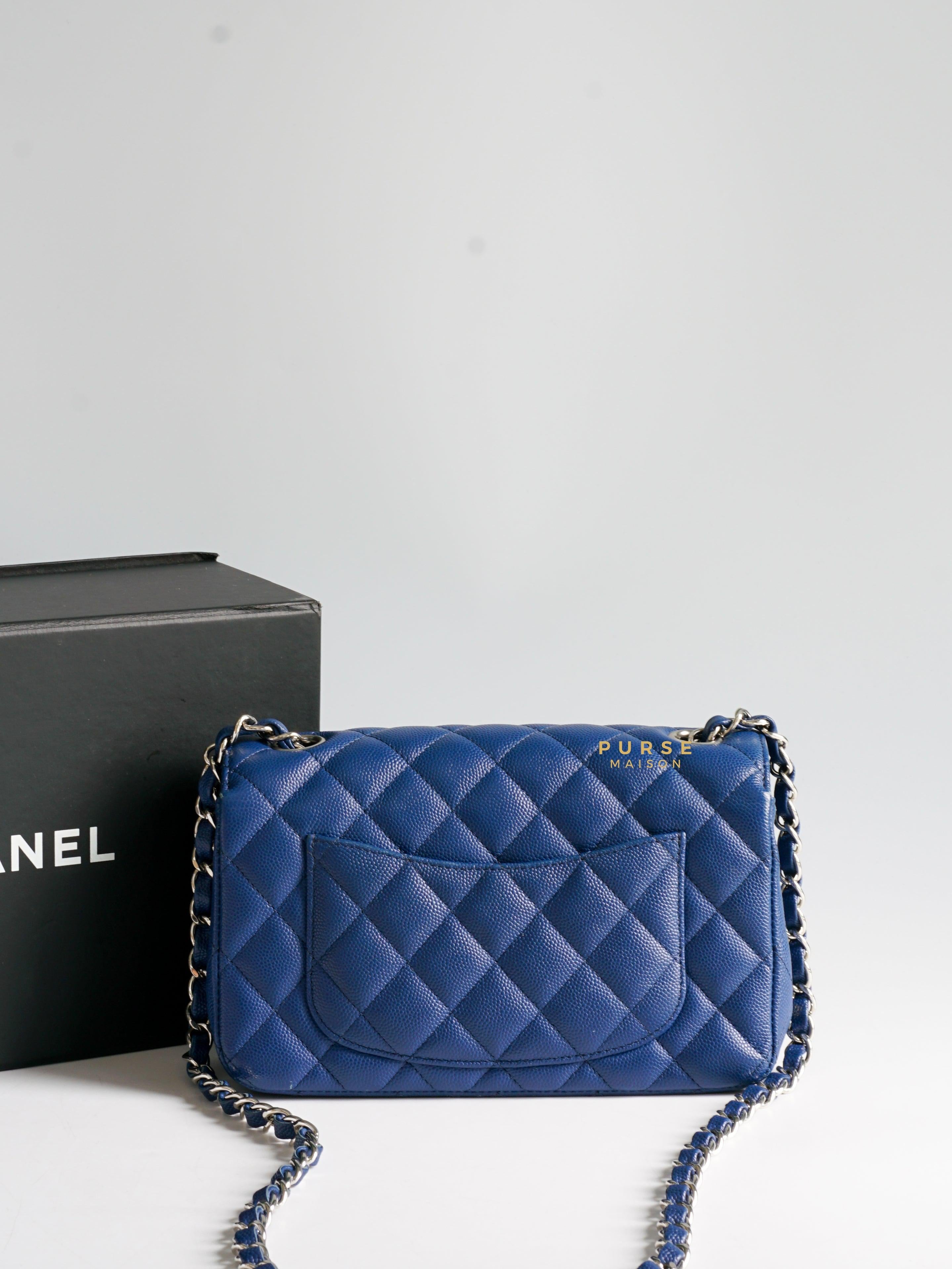 Chanel Mini Rectangle 18C Blue Caviar Leather and Silver Hardware (Series 25)