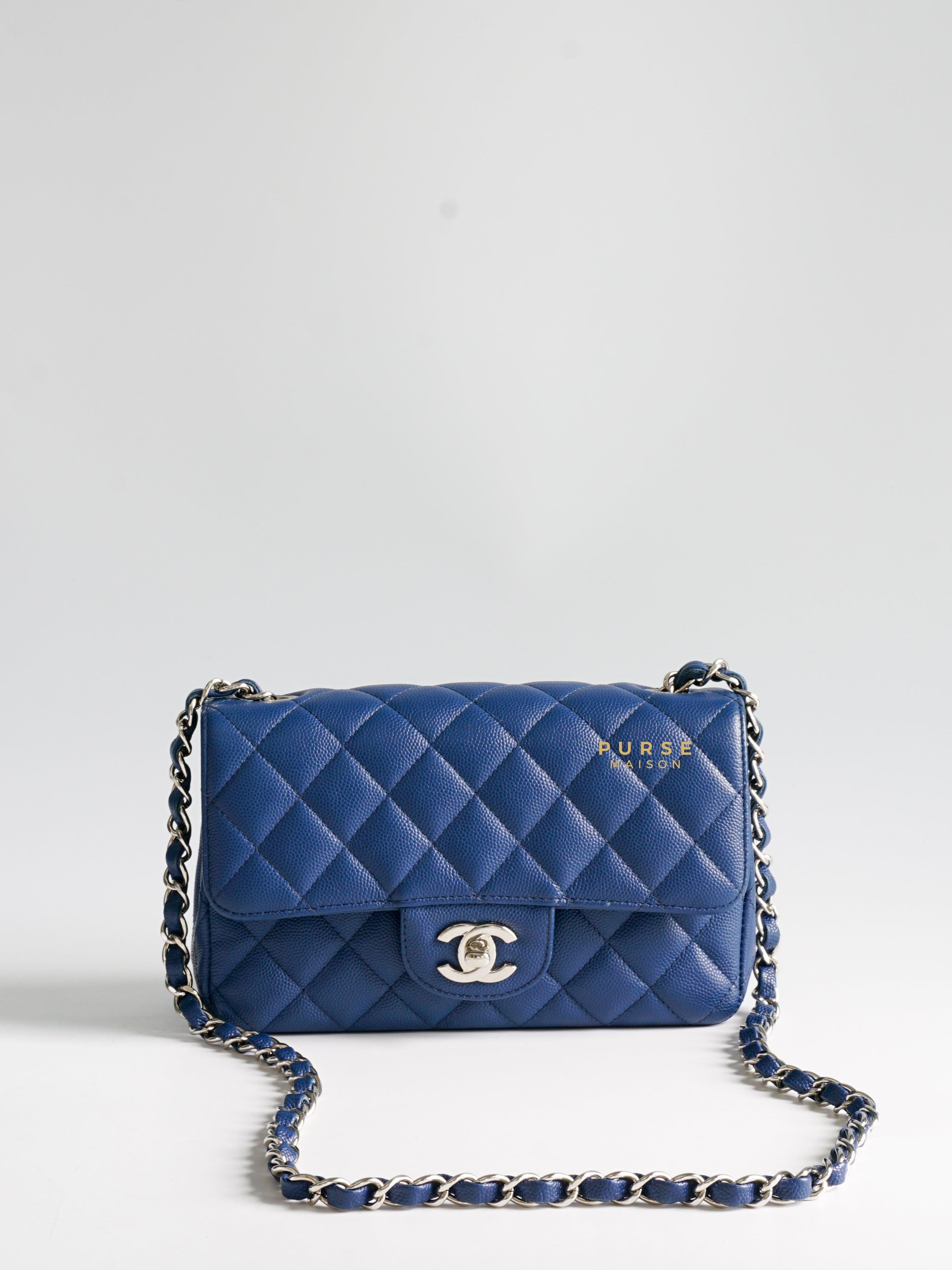 Chanel Mini Rectangle 18C Blue Caviar Leather and Silver Hardware (Series 25)