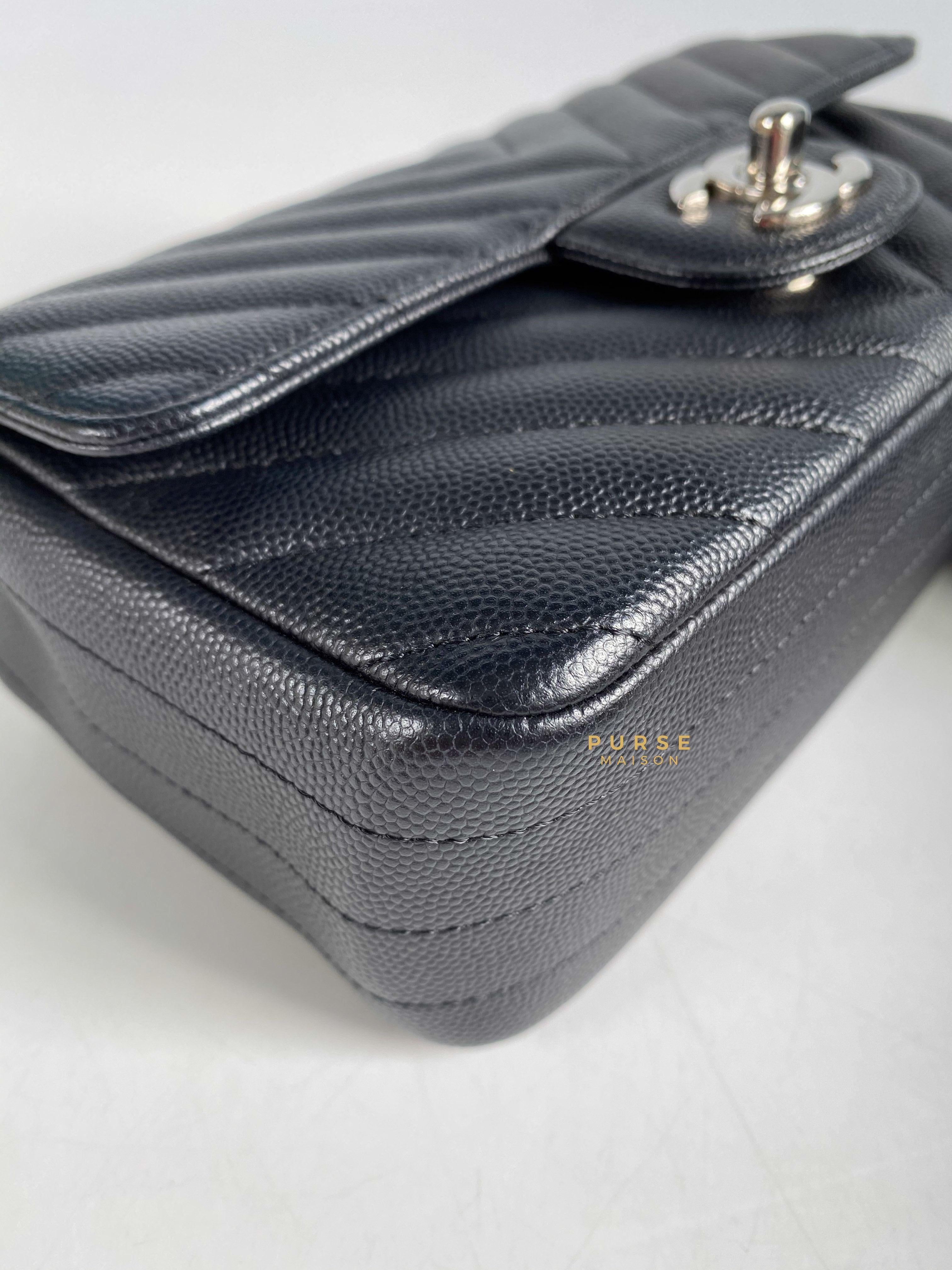 Chanel Mini Rectangle Black Chevron Caviar and Silver Hardware Series 25 | Purse Maison Luxury Bags Shop