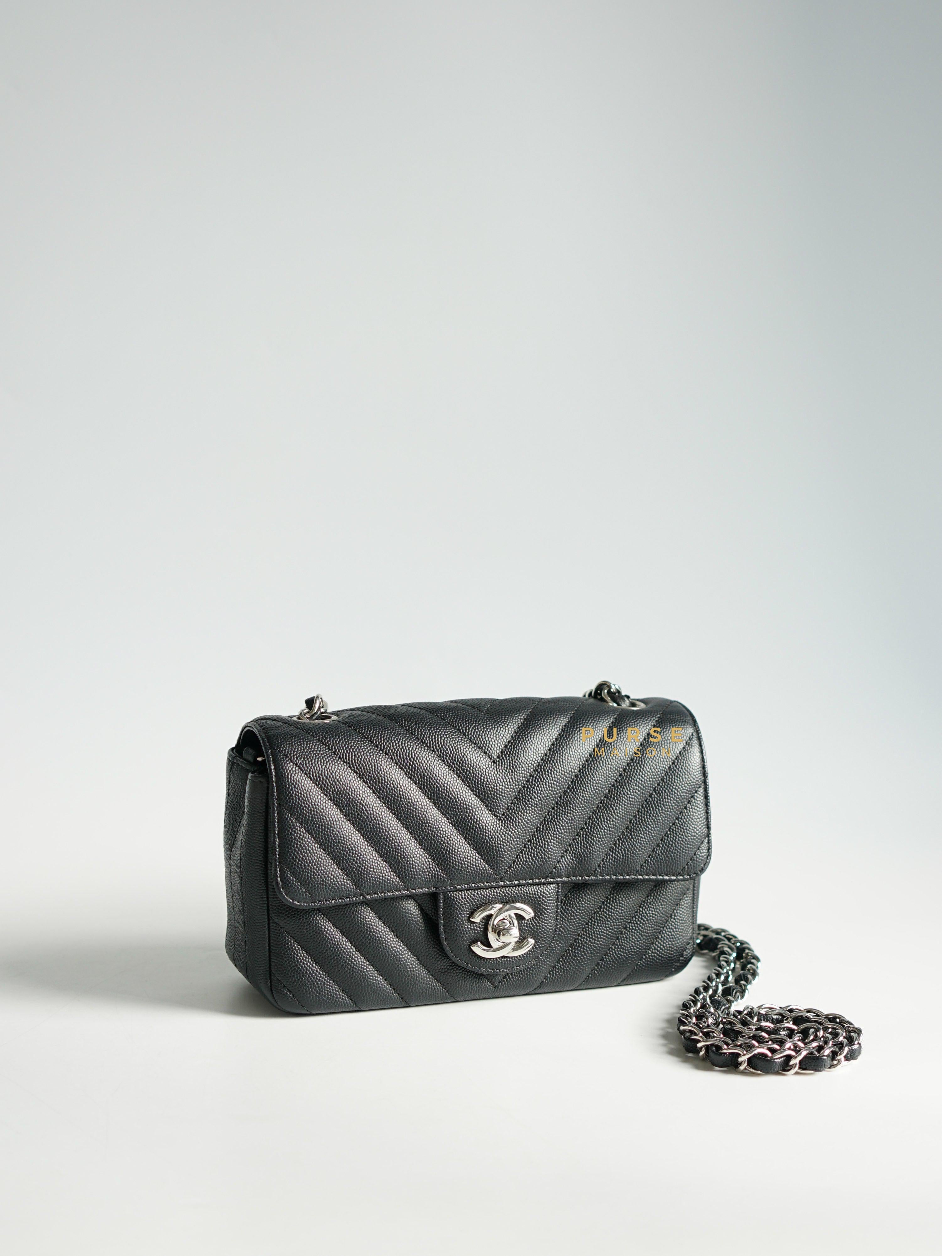 Chanel Mini Rectangle Black Chevron Caviar and Silver Hardware Series 25 | Purse Maison Luxury Bags Shop