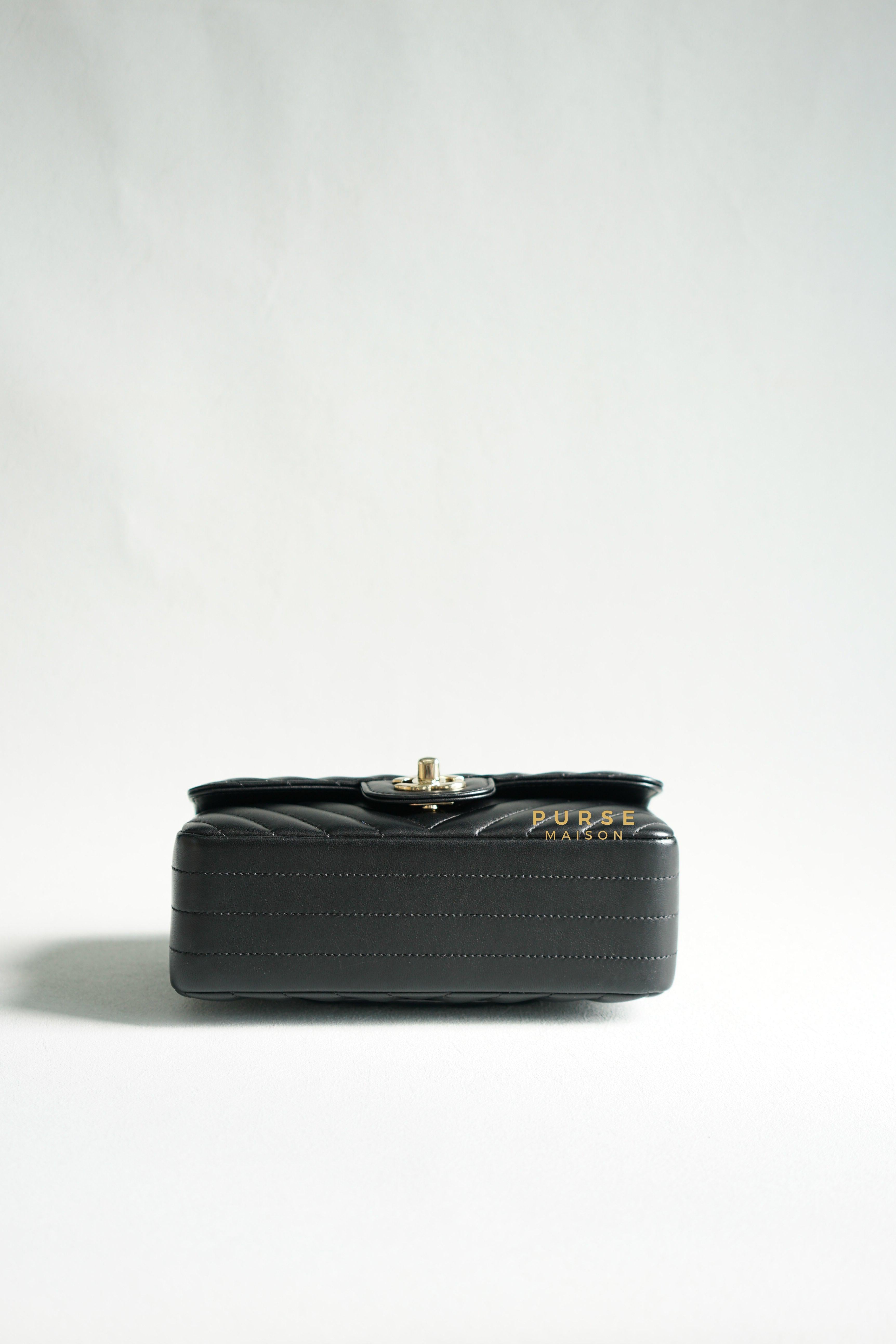 Chanel Mini Rectangle Black Chevron Lambskin and Light Gold Hardware Series 23 | Purse Maison Luxury Bags Shop