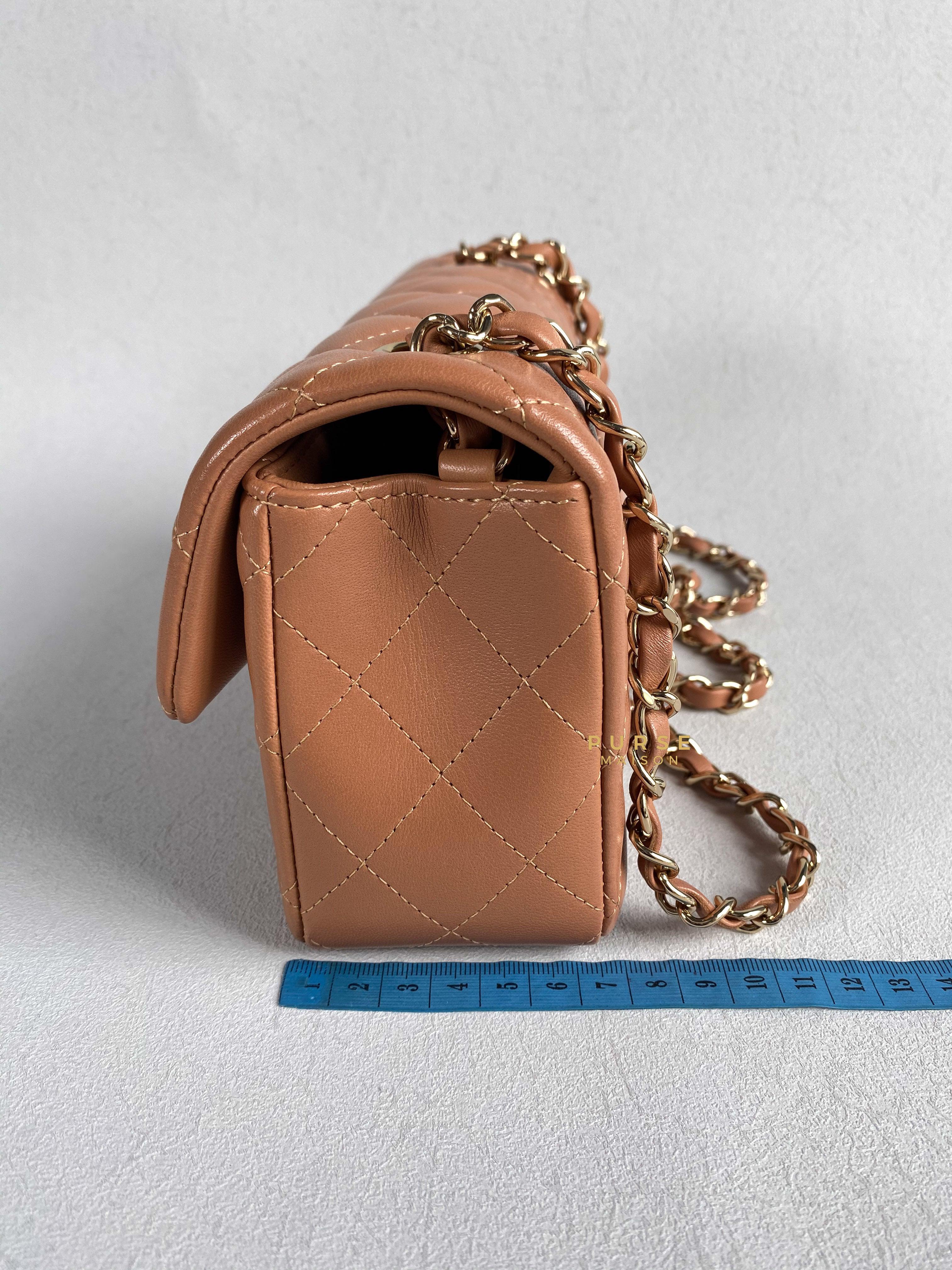 Chanel Mini Rectangle Caramel Lambskin & Light Gold Hardware Series 30 | Purse Maison Luxury Bags Shop