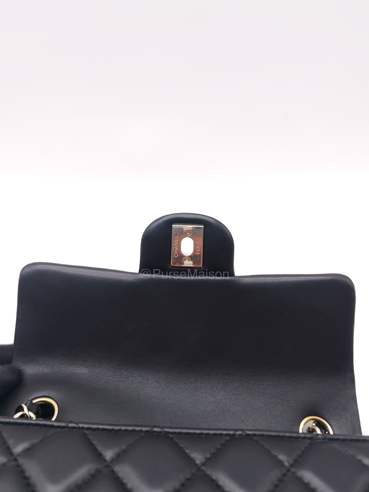 Chanel Mini Rectangle in Black Lambskin Leather Light Gold Hardware(Microchip) | Purse Maison Luxury Bags Shop