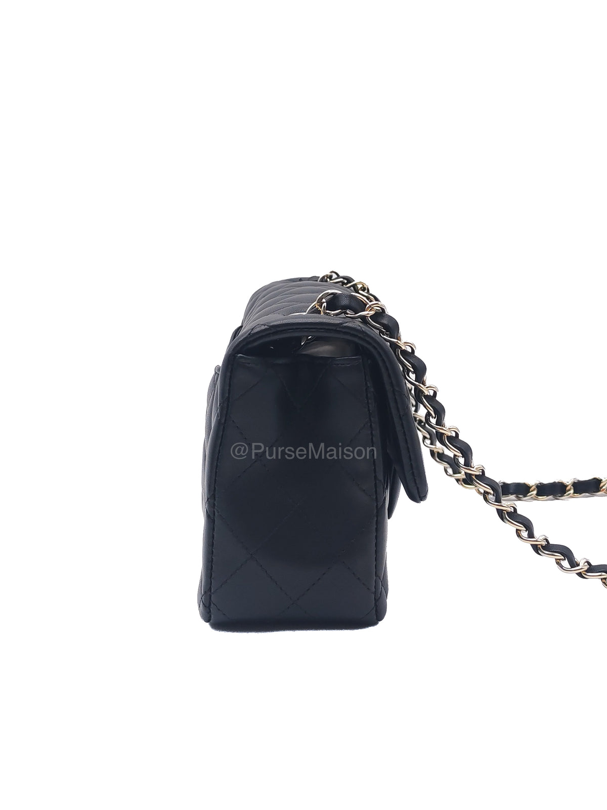 Chanel Mini Rectangle in Black Lambskin Leather Light Gold Hardware(Microchip) | Purse Maison Luxury Bags Shop