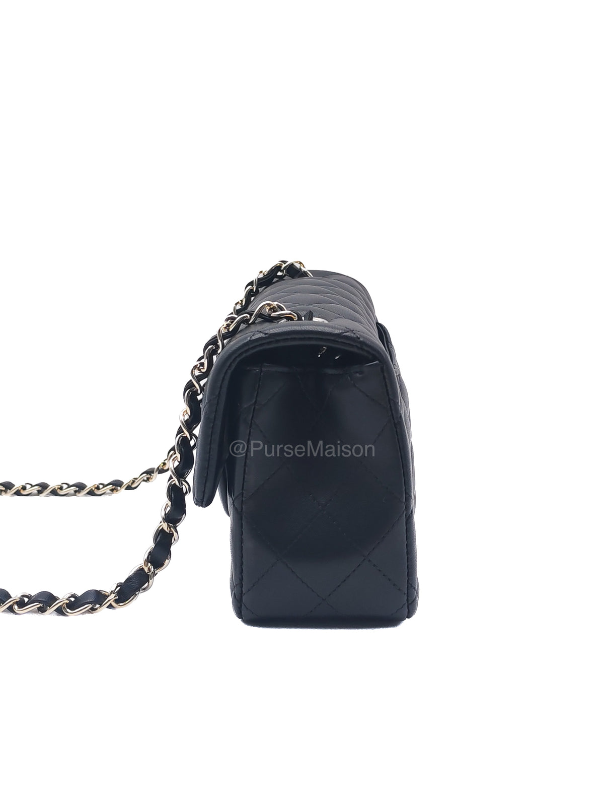Chanel Mini Rectangle in Black Lambskin Leather Light Gold Hardware(Microchip) | Purse Maison Luxury Bags Shop
