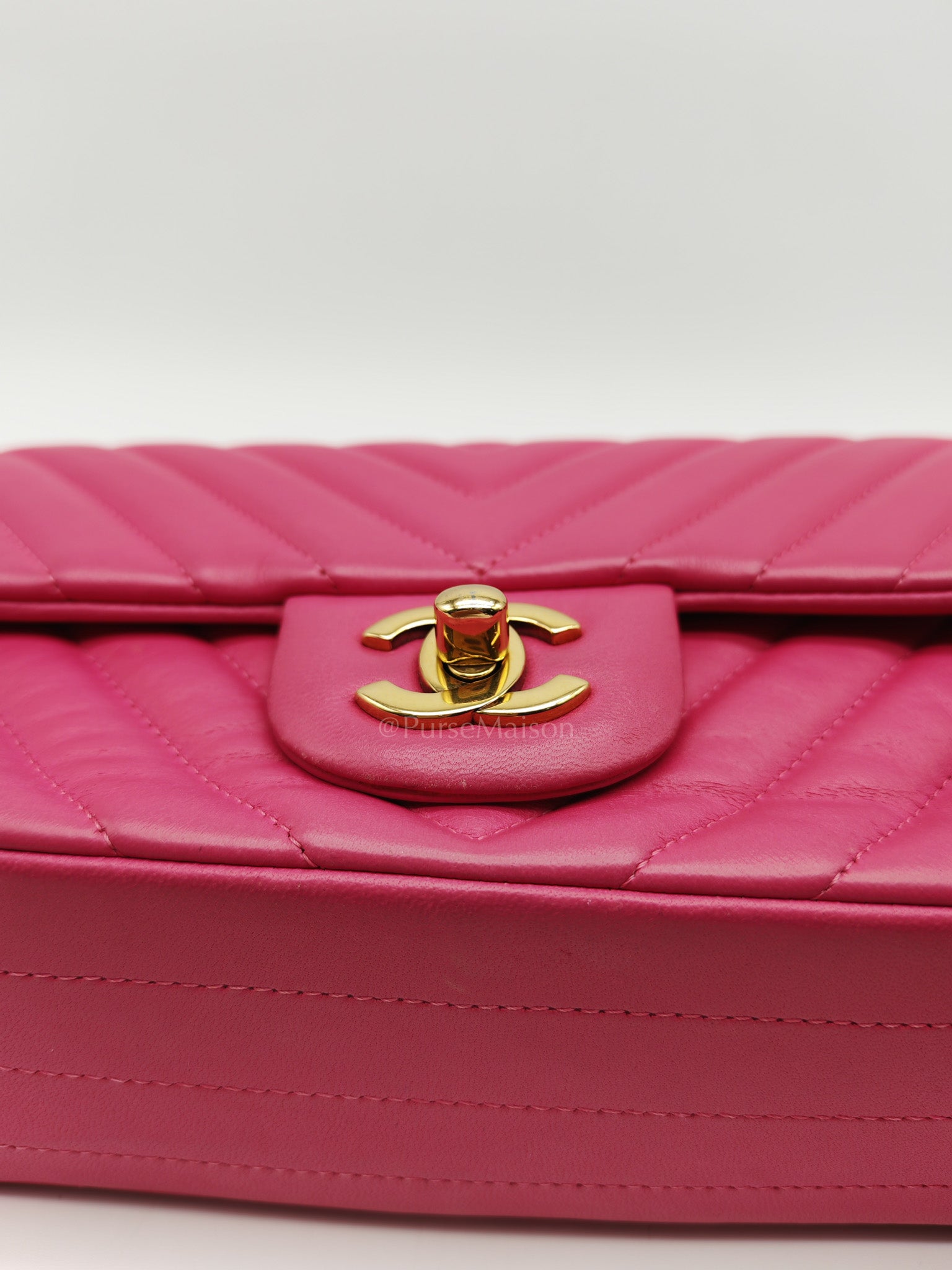Mini Rectangle in Pink Chevron Quilted Lambskin Leather in Gold Hardware (Series 21) | Purse Maison Luxury Bags Shop