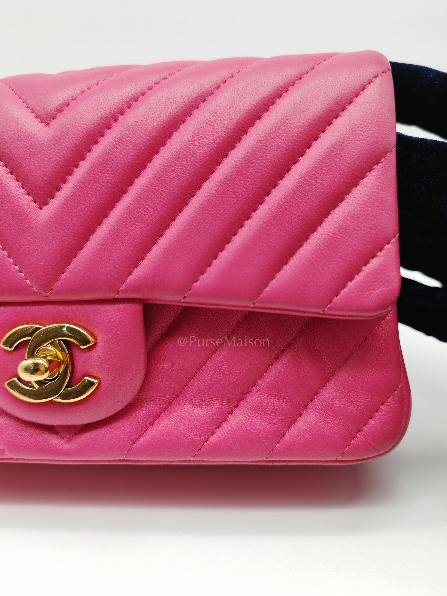Mini Rectangle in Pink Chevron Quilted Lambskin Leather in Gold Hardware (Series 21) | Purse Maison Luxury Bags Shop