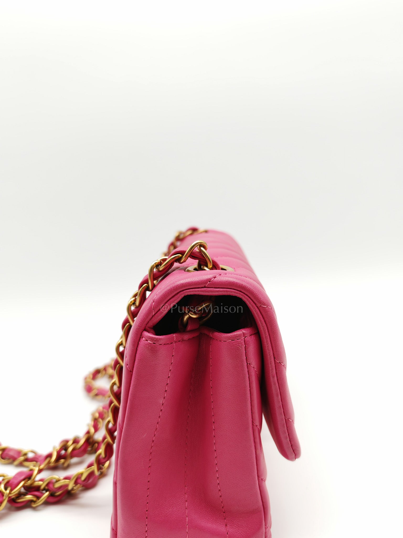 Mini Rectangle in Pink Chevron Quilted Lambskin Leather in Gold Hardware (Series 21) | Purse Maison Luxury Bags Shop