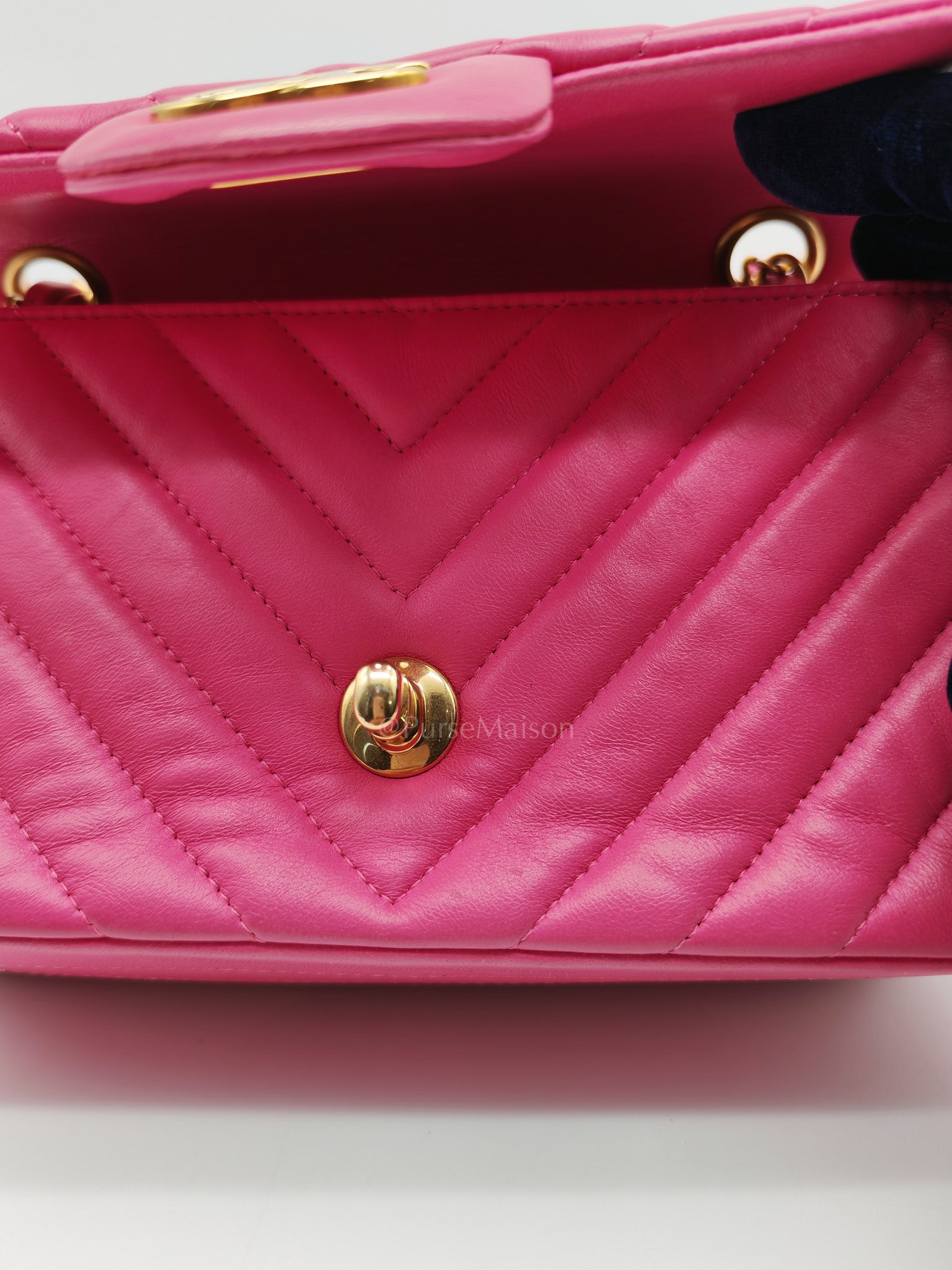 Mini Rectangle in Pink Chevron Quilted Lambskin Leather in Gold Hardware (Series 21) | Purse Maison Luxury Bags Shop