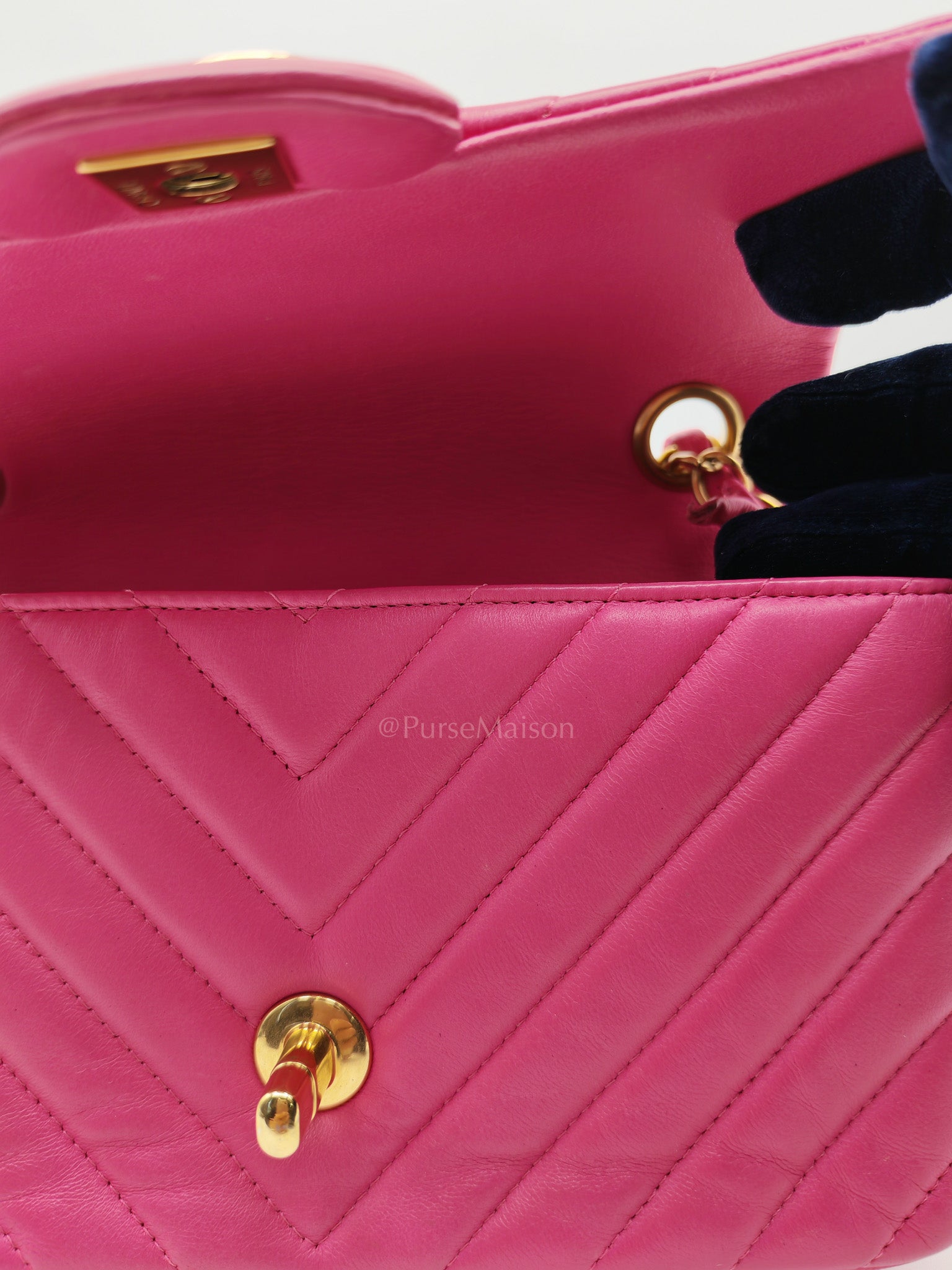 Mini Rectangle in Pink Chevron Quilted Lambskin Leather in Gold Hardware (Series 21) | Purse Maison Luxury Bags Shop