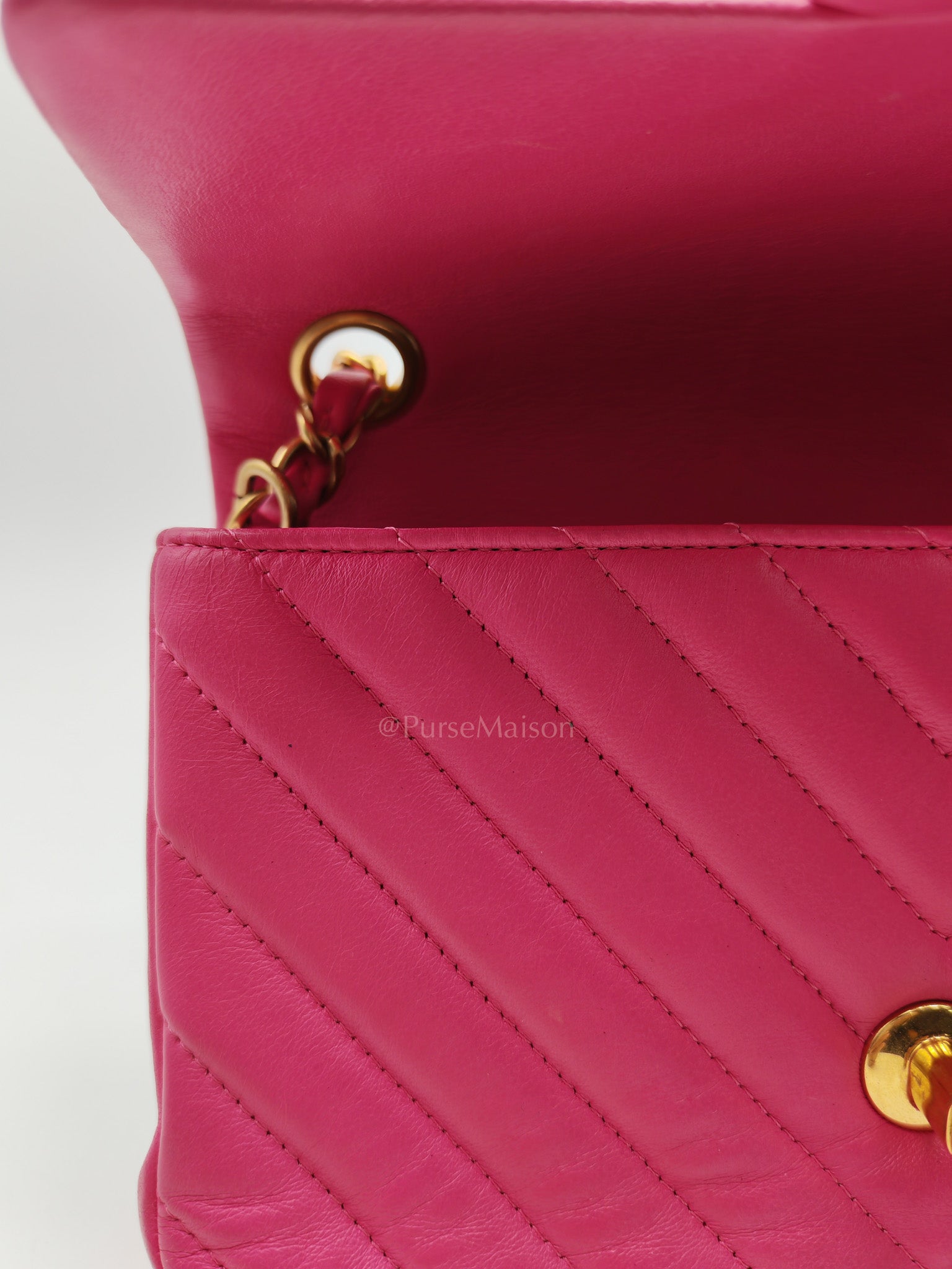 Mini Rectangle in Pink Chevron Quilted Lambskin Leather in Gold Hardware (Series 21) | Purse Maison Luxury Bags Shop