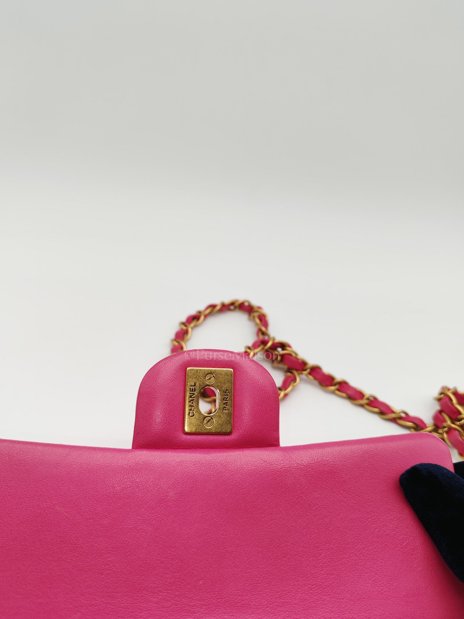 Mini Rectangle in Pink Chevron Quilted Lambskin Leather in Gold Hardware (Series 21) | Purse Maison Luxury Bags Shop