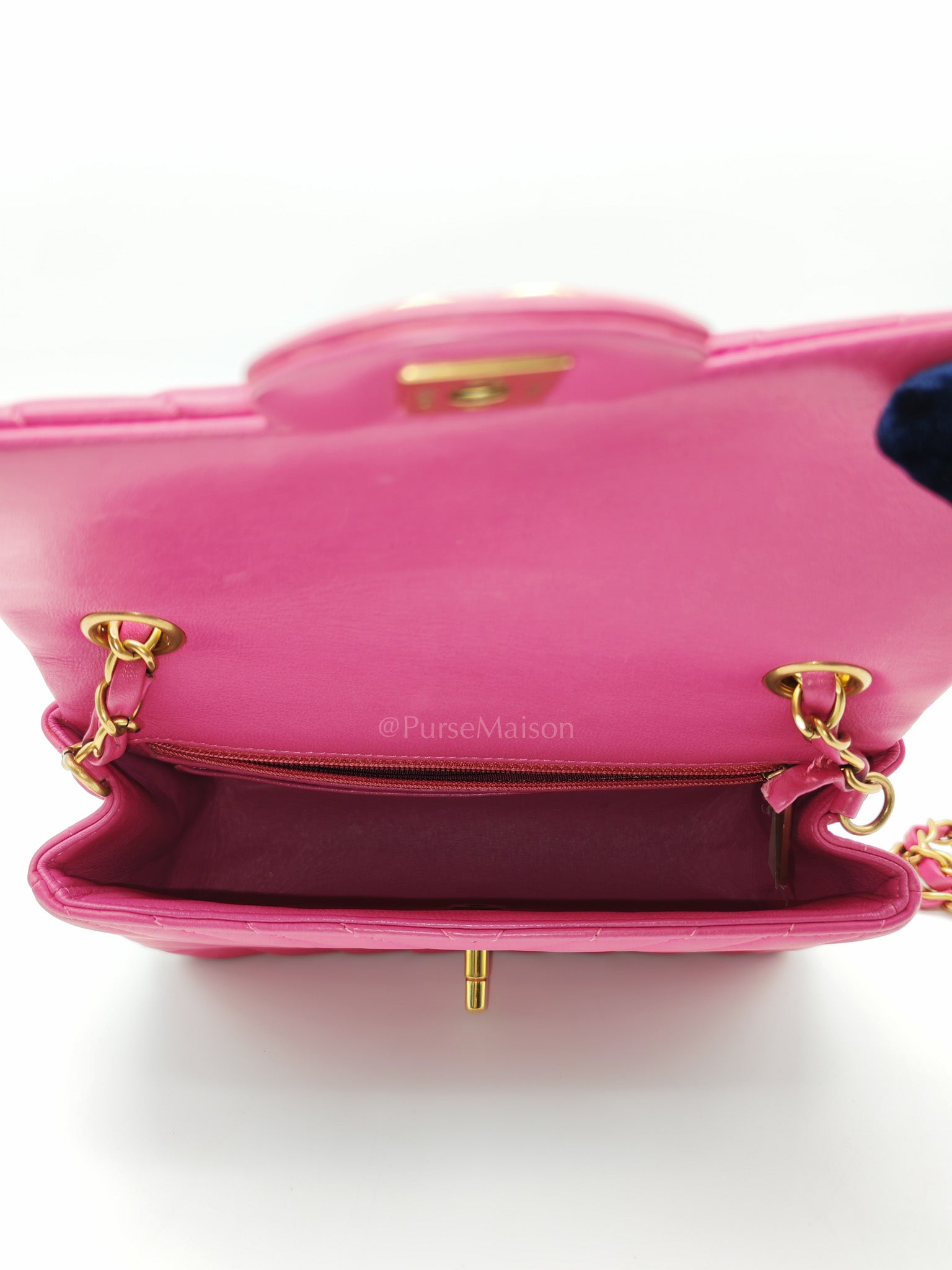 Mini Rectangle in Pink Chevron Quilted Lambskin Leather in Gold Hardware (Series 21) | Purse Maison Luxury Bags Shop