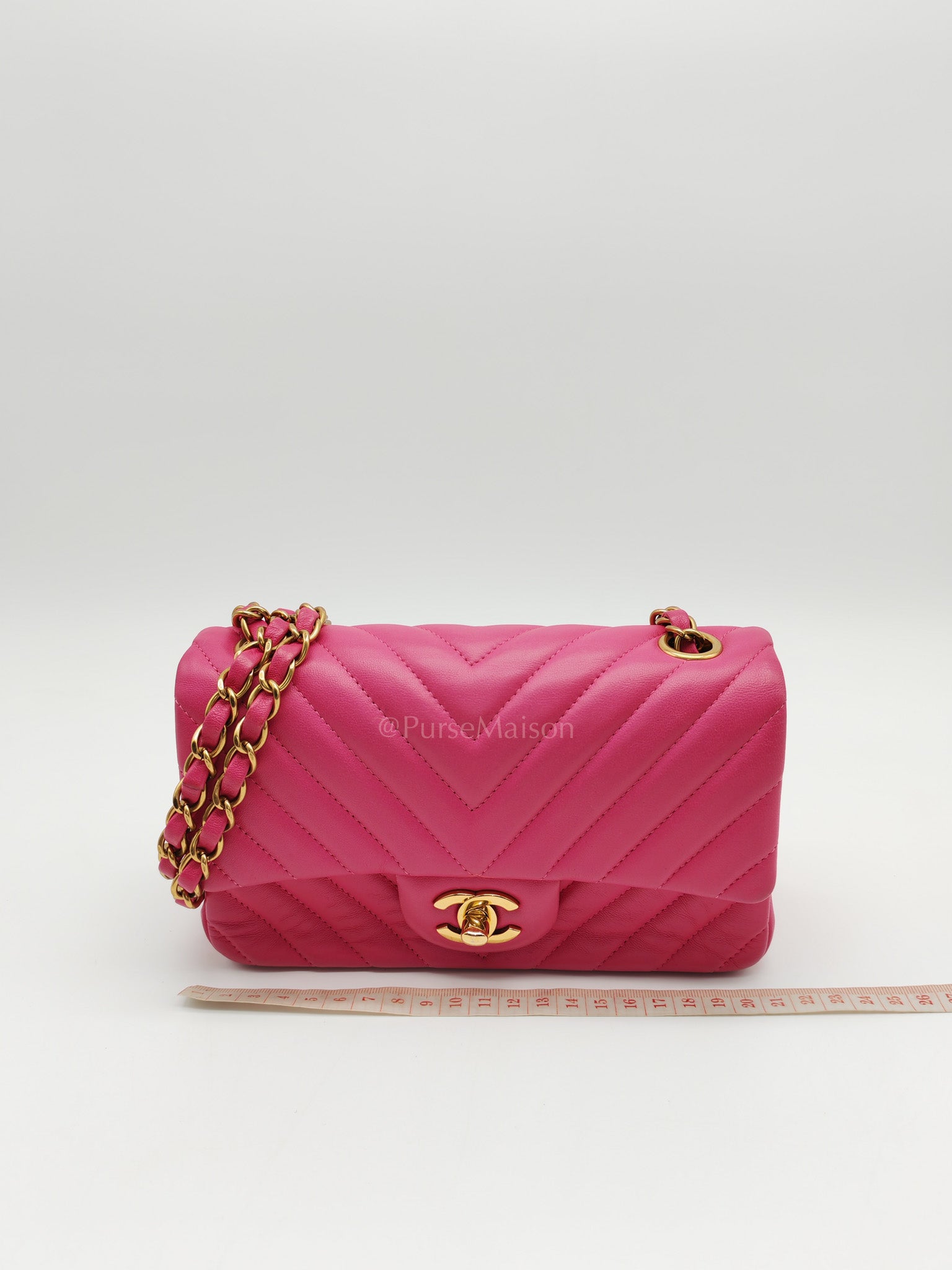 Mini Rectangle in Pink Chevron Quilted Lambskin Leather in Gold Hardware (Series 21) | Purse Maison Luxury Bags Shop
