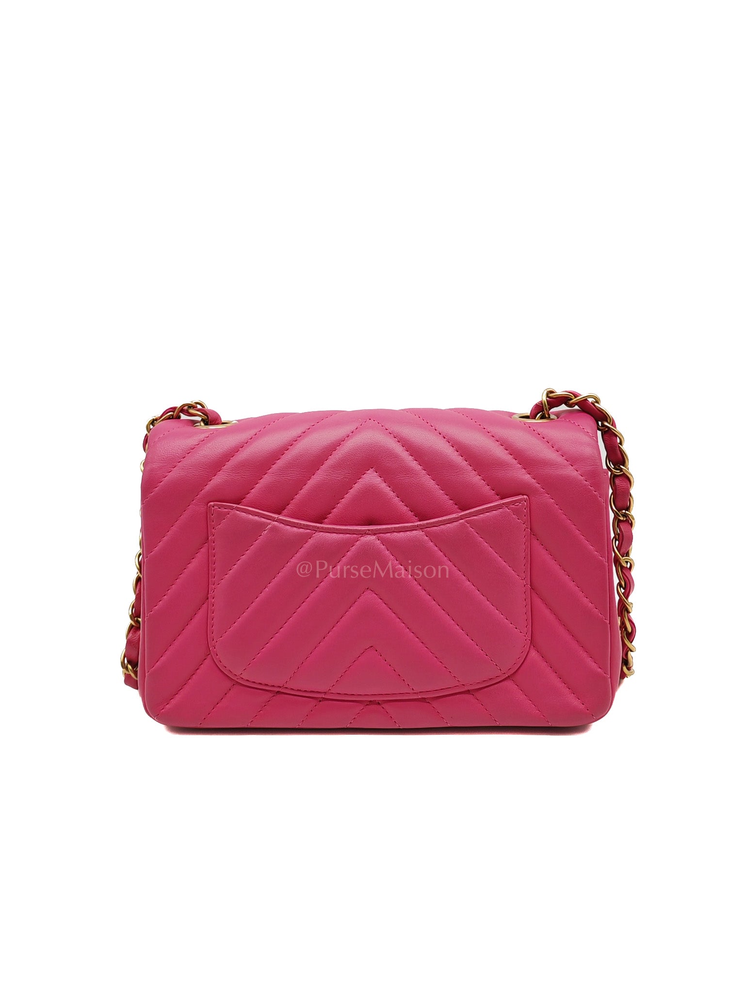 Mini Rectangle in Pink Chevron Quilted Lambskin Leather in Gold Hardware (Series 21) | Purse Maison Luxury Bags Shop