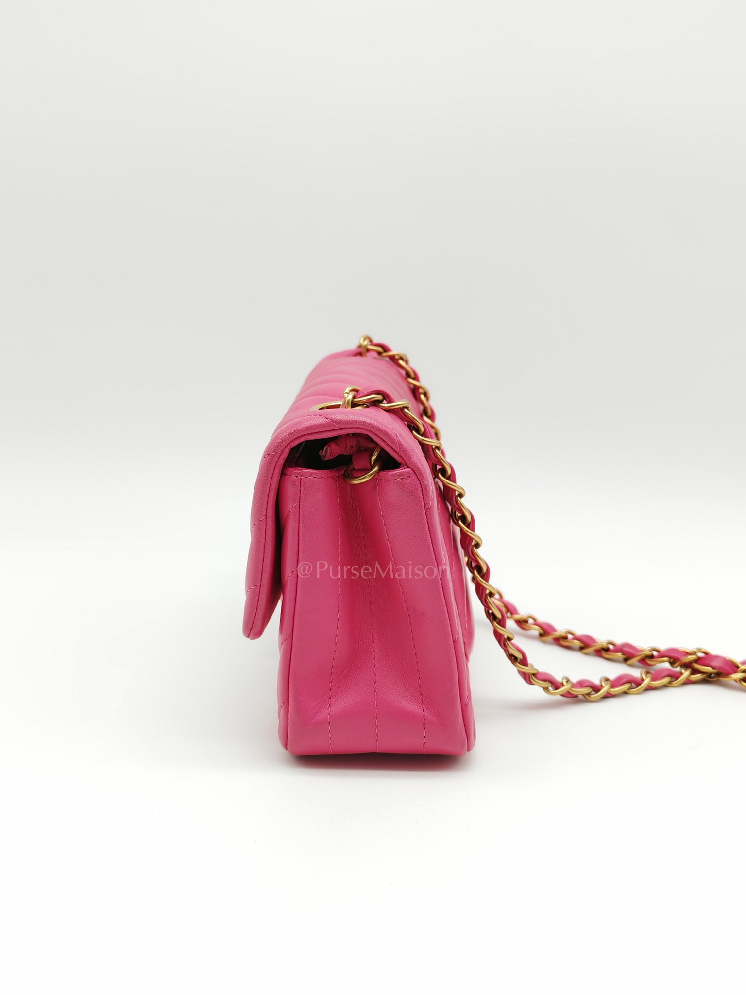 Mini Rectangle in Pink Chevron Quilted Lambskin Leather in Gold Hardware (Series 21) | Purse Maison Luxury Bags Shop